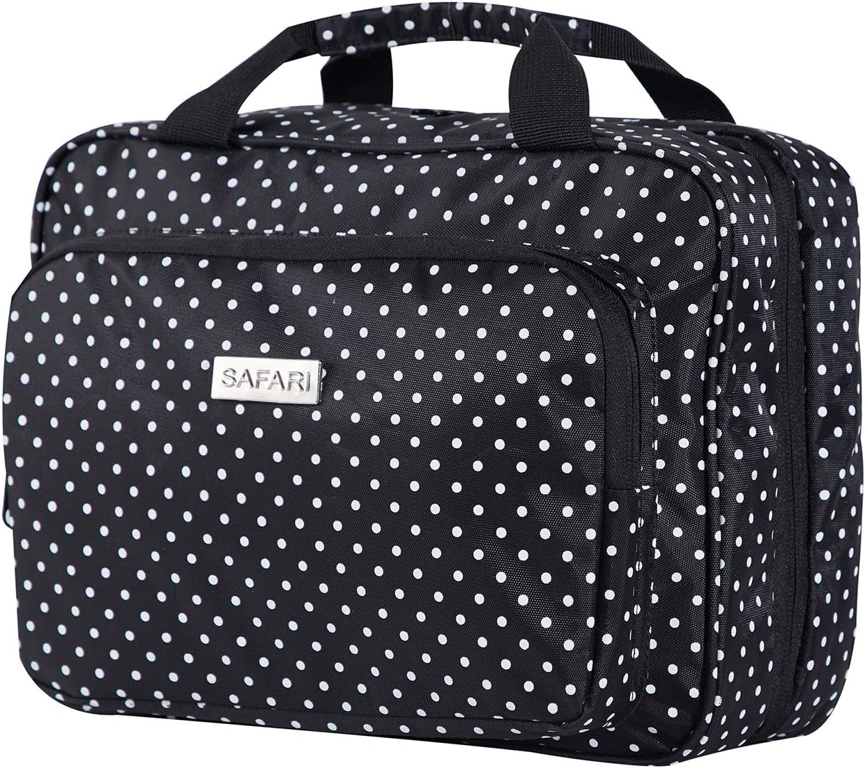 Large Hanging Travel Toiletry Cosmetic Bag for Women by SAFARI (Polka Dot) - Waterproof and Durable Fabric with Clear Compartments and Detachable Pouch -- The Perfect Gift
