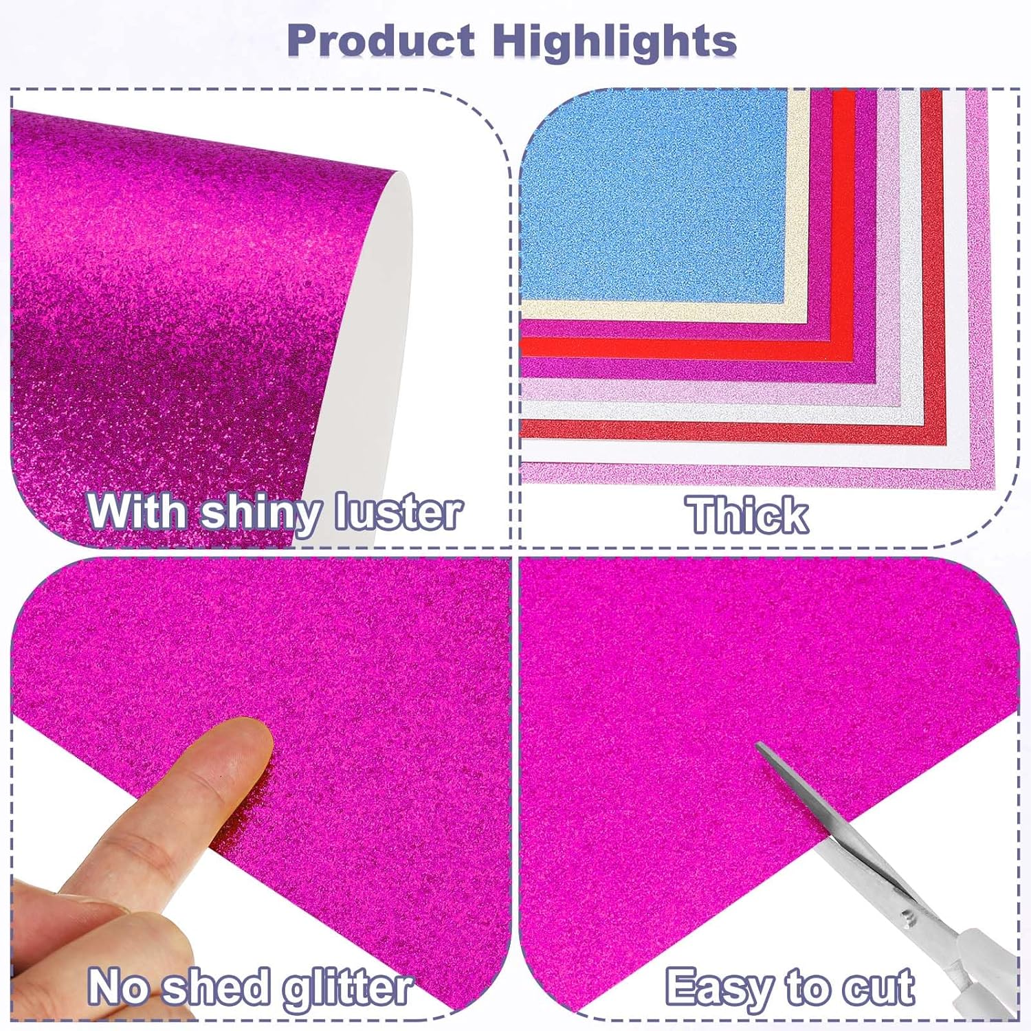 PATIKIL 60Sheets Hot Pink Glitter Cardstock, 8.3x11.7 in A4 Glitter Paper Card Stock Shiny Scrapbook 250gsm Sparkly Paper Large Shimmer for Crafts Scrapbook DIY Art Wedding Party