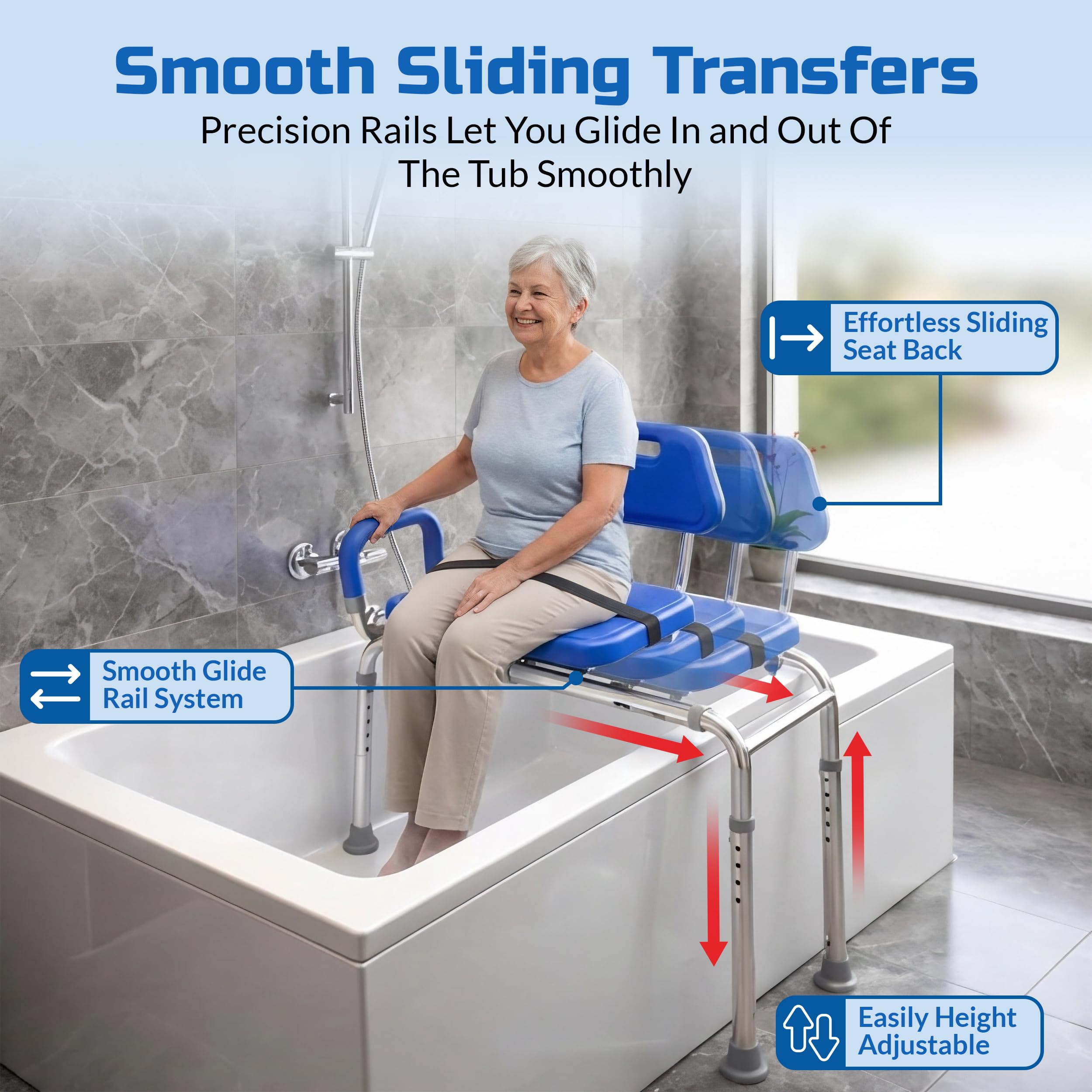 Platinum Health Gateway - Silla de ducha deslizante de alta calidad, banco de transferencia de baño con asiento giratorio acolchado para bañeras y ducha, para discapacitados y personas mayores