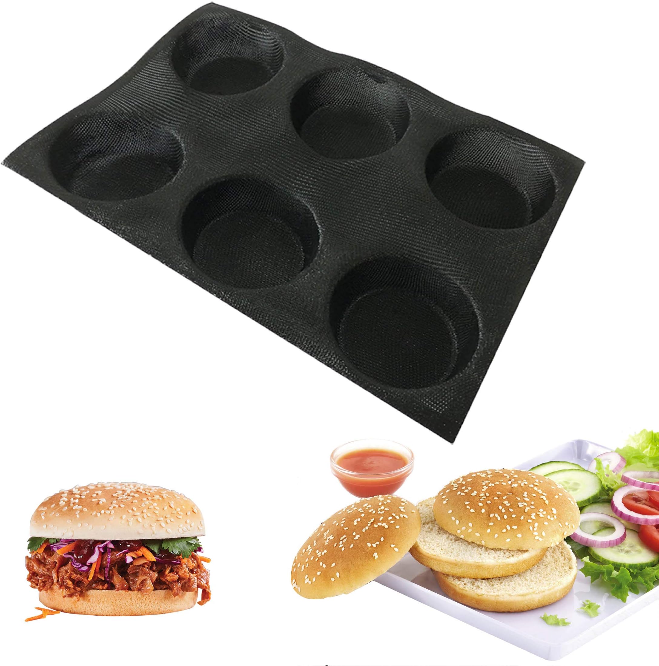 Silicone Hamburger Bun Pan, Perforated Silicone Hamburger Bun Mold, Non-Stick Baking Pan for Making Buns