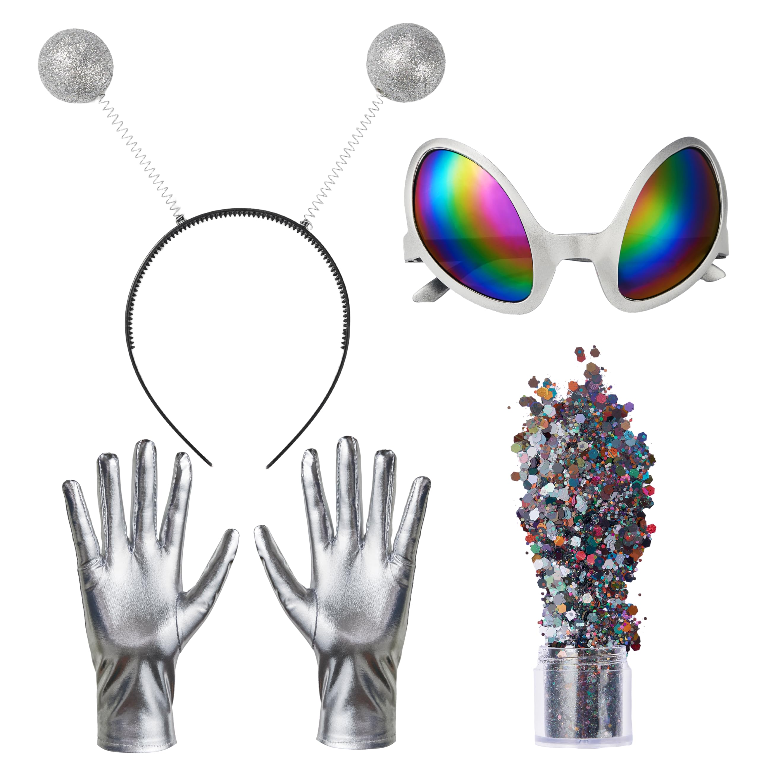 Spooktacular Creations Alien Accessory Set Unique Halloween costumes With Antenna Headband, Sunglasses, Silver Gloves