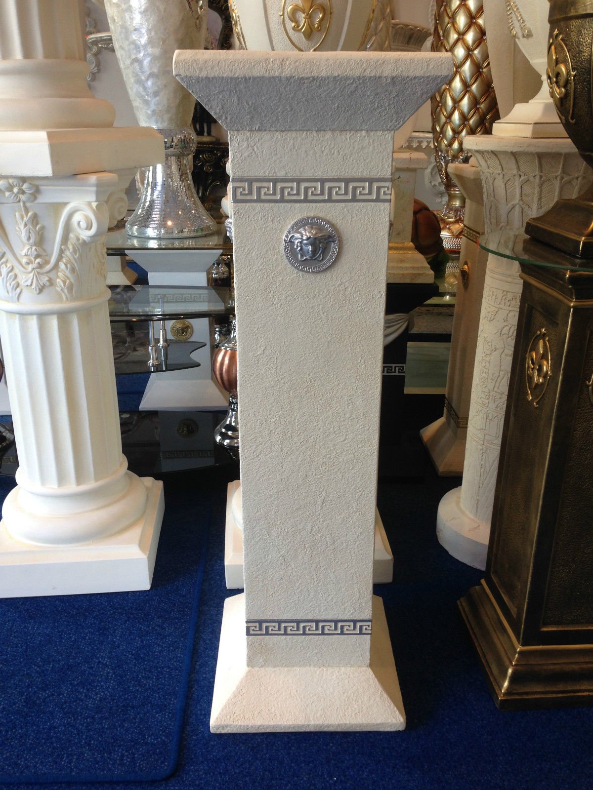 Cinar Columna de estilo meandro, mesa auxiliar de mármol, columna decorativa de 100 cm, griego, antiguo, retro, rococó, columna barroca, soporte para flores pintado a mano