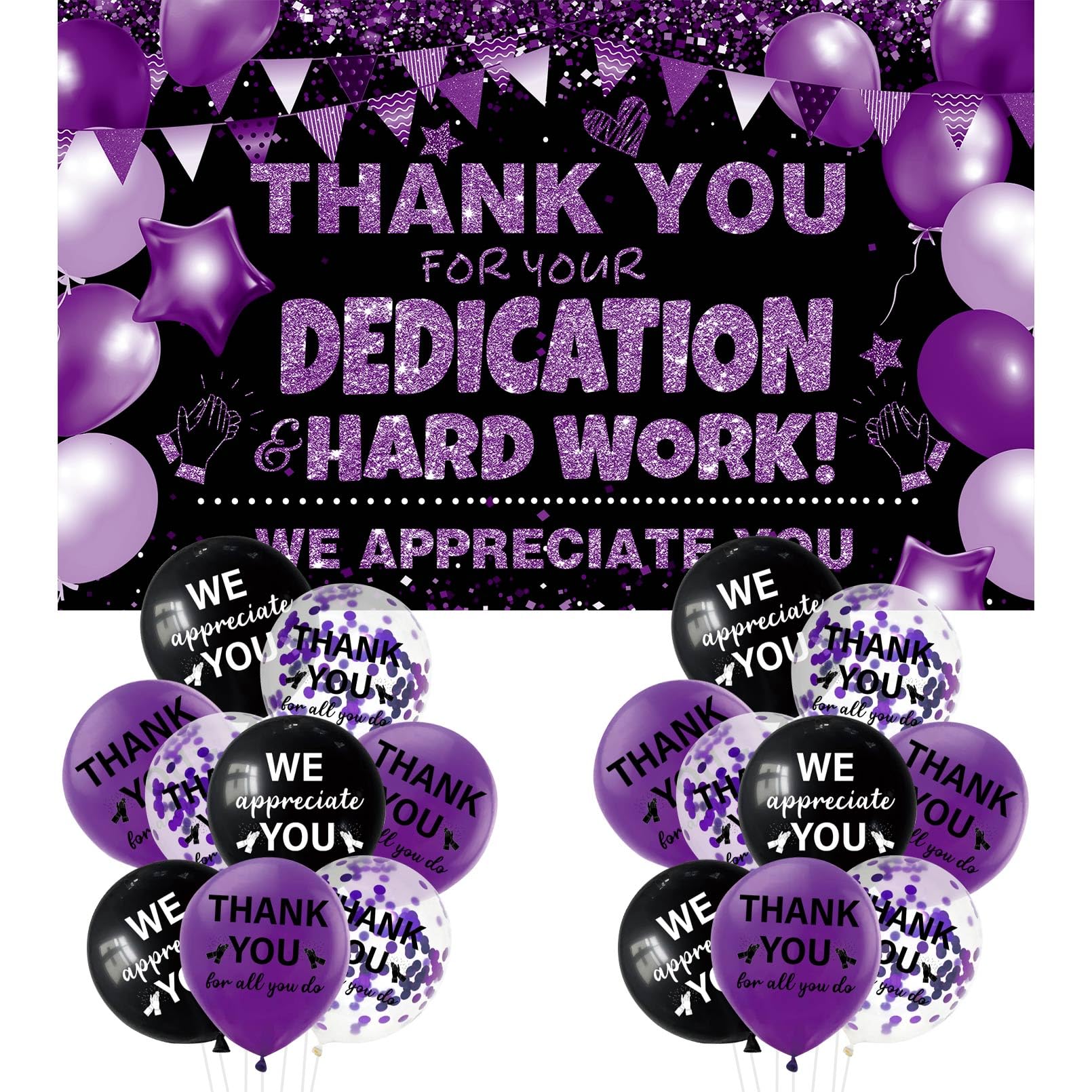 We Appreciate You Decorations - Black Purple Banner & Balloons For Teacher Staff Appreciation