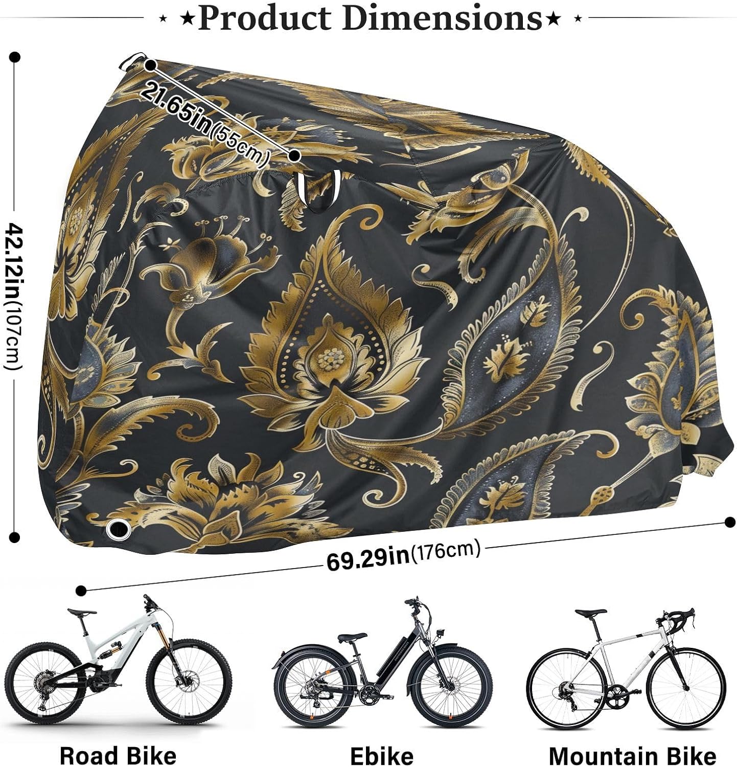 ALAZA Gold Paisley Bike Cover Waterproof Outdoor Ebike Bicycle Covers Tarp Protection for 1/2 Bikes, Sun UV Dust Wind Proof