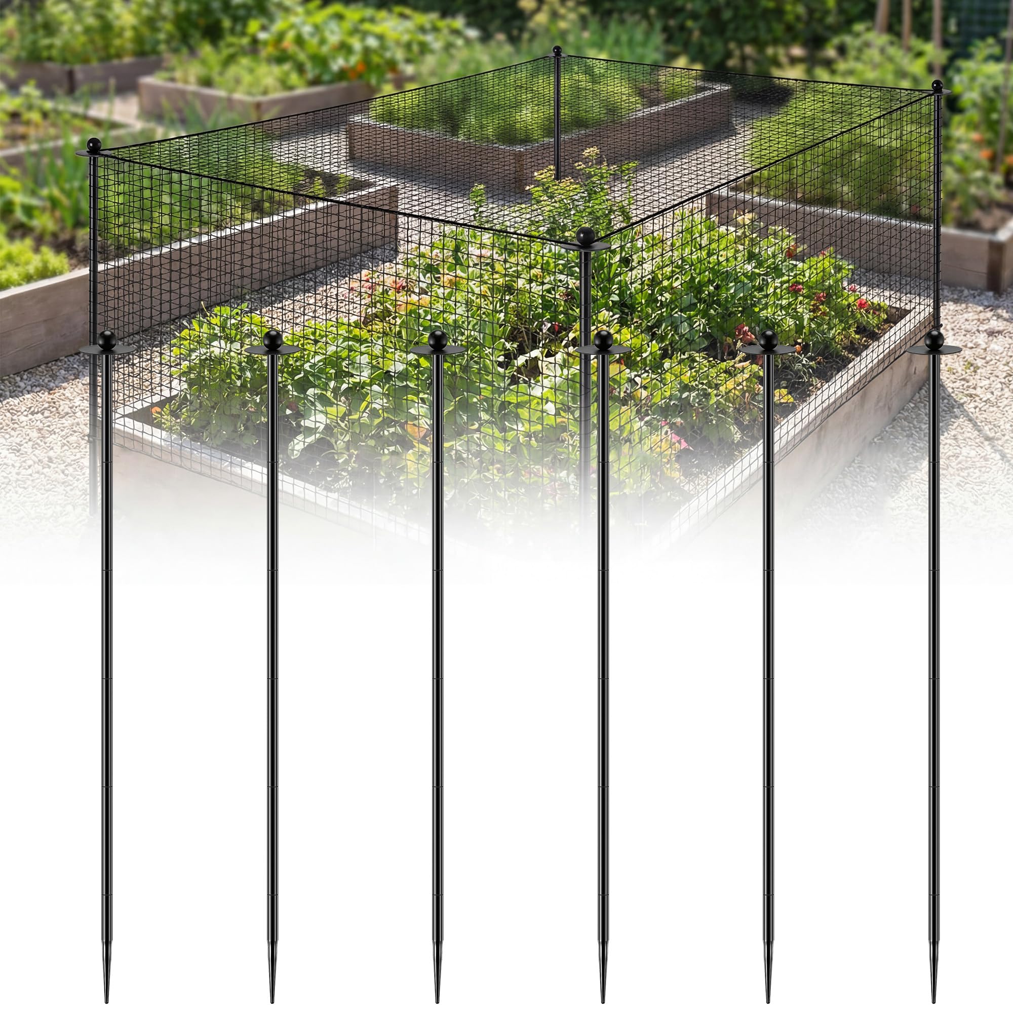 Photo 1 of Garden Stakes for Netting, Heavy Duty Metal Garden Poles for Netting Support, Black Powder Coated Steel Frame for Fencing, Plant & Crop Protection(6 Pack,8.2 ft)