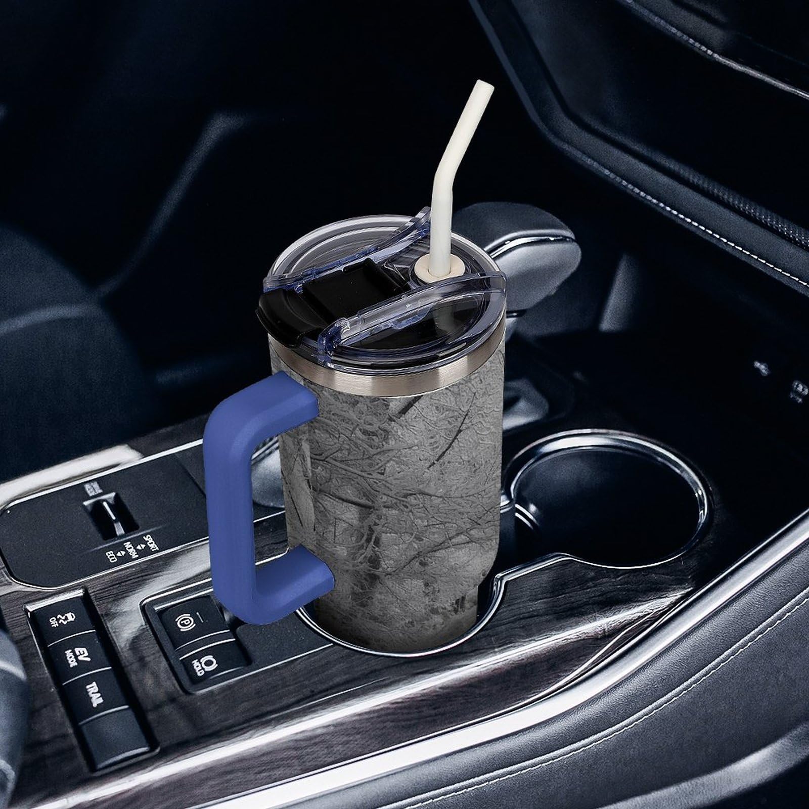 Autobecher aus 304 Edelstahl, mit Strohhalm und auslaufsicherem Deckel, großes Fassungsvermögen, vakuumisolierter Reisebecher für Auto-Becherhalter, 1,2 l
