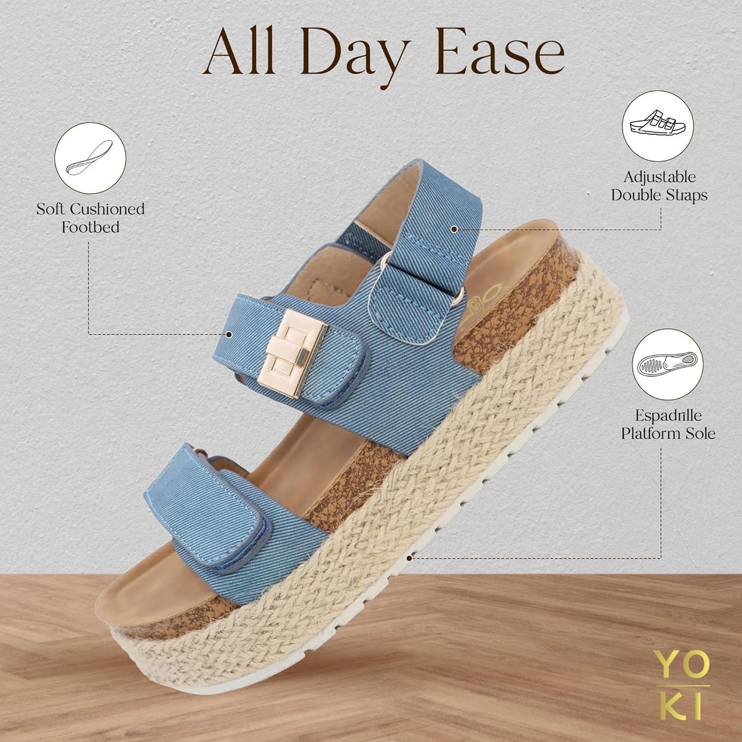 YOKI TRIBECA-Y Platform Girls Sandals With Double Strap And Gold Buckle - Lightweight Toddler Sandals - Cushioned Footbed Sandal - Image 5