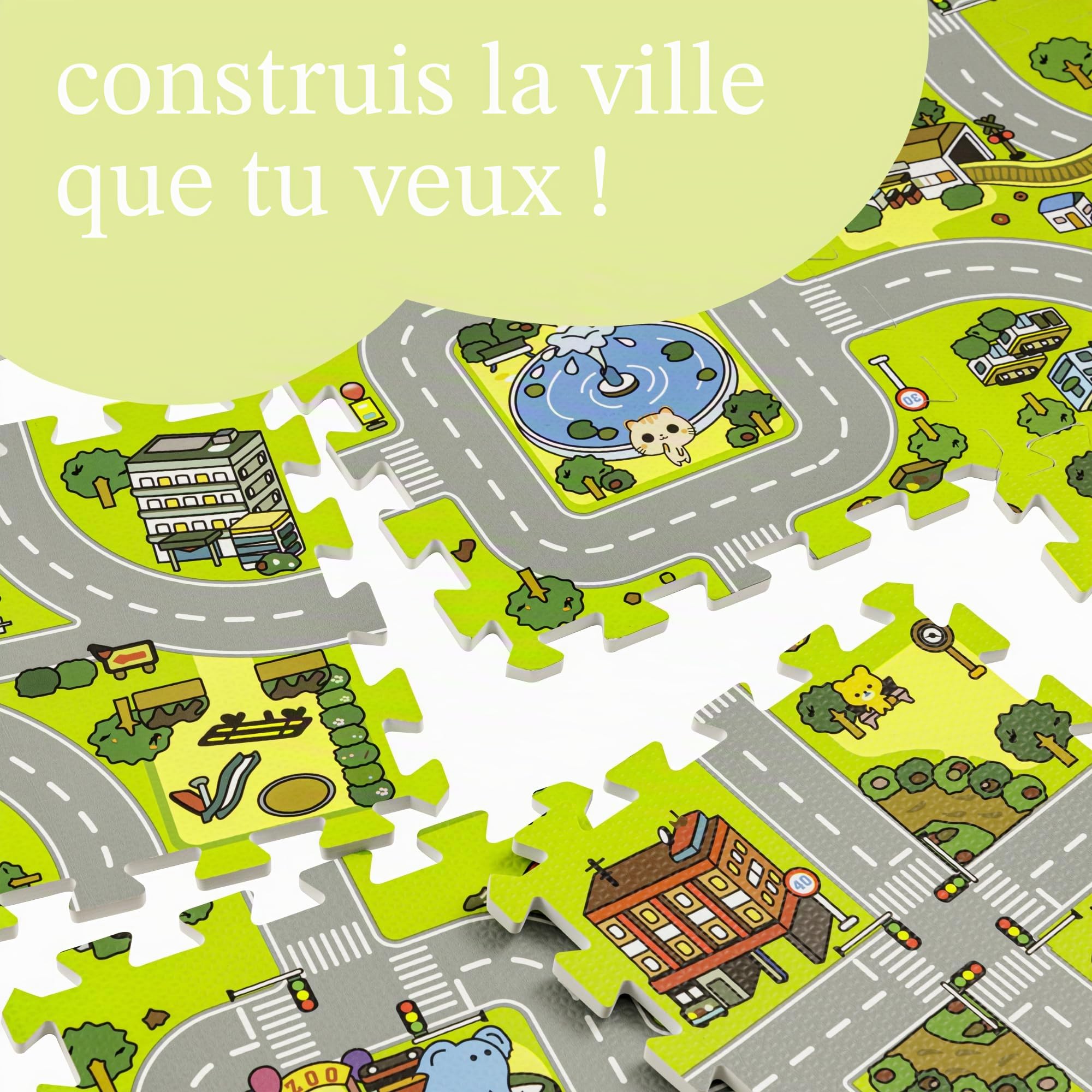 Baroni Toys Tapis Puzzle pour Enfants en EVA 9 Pièces avec Graphiques de Rues, Tapis en Mousse à Emboîter, Matériau Sûr et Non Toxique, 32x32 cm