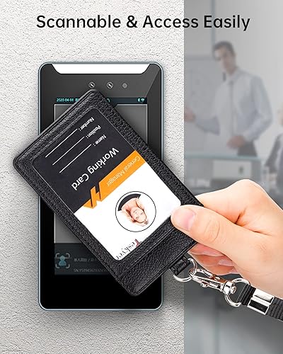 Miniatura 125 de Teskyer - Soporte para tarjetas de identificación con cordón, soporte de cuero para tarjetas de identificación, portatarjetas con cordón, vertical