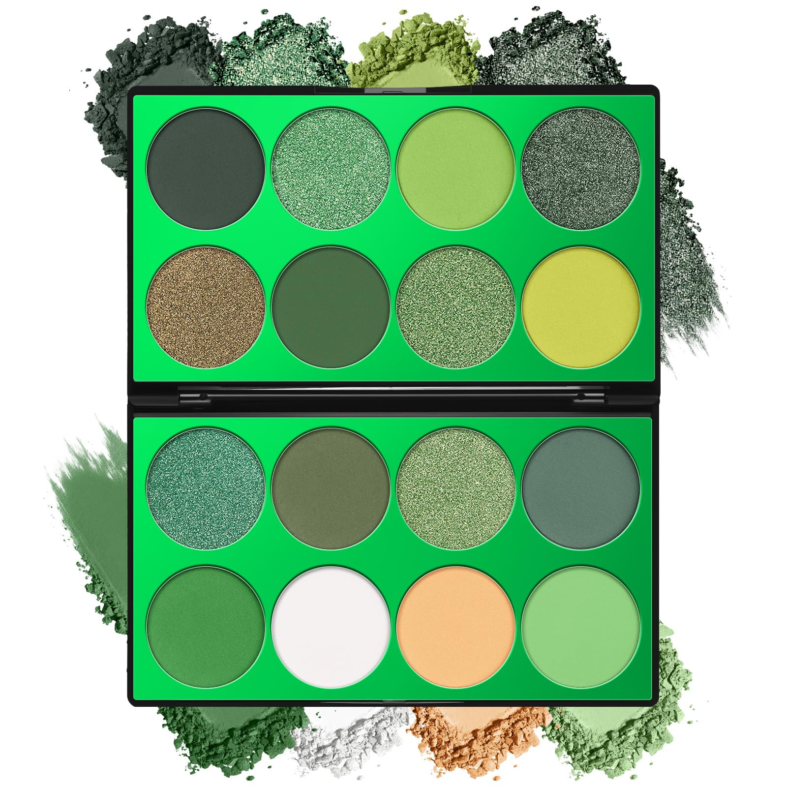 16-Color Green Eyeshadow Palette for Halloween Witch, Goth & Zombie Makeup