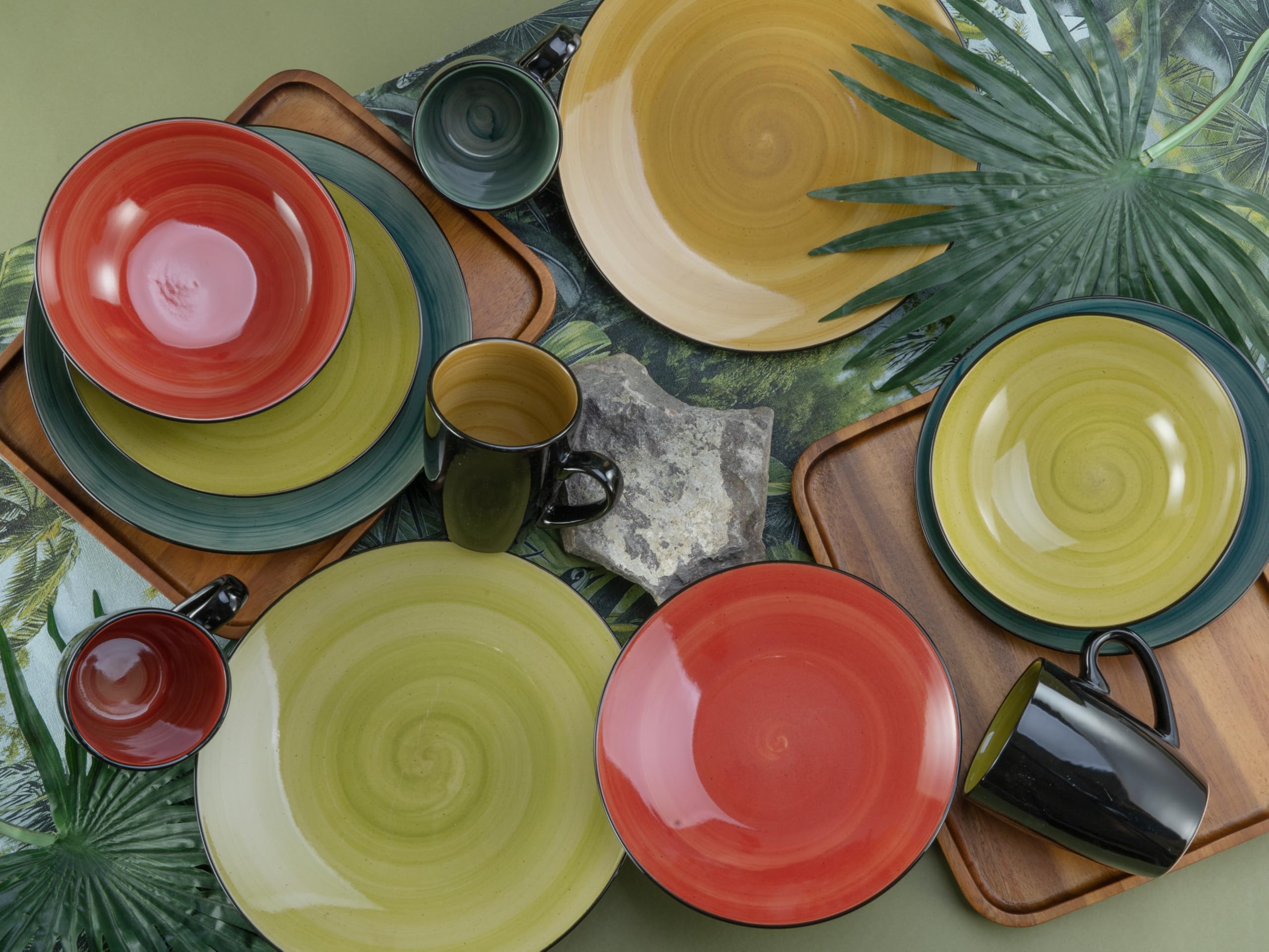 CreaTable, 23965, Serie Samoa, 12-teiliges Geschirrset für 4 Personen, Teller Set aus Steinzeug, spülmaschinen- und mikrowellengeeignet, Qualitätsproduktion