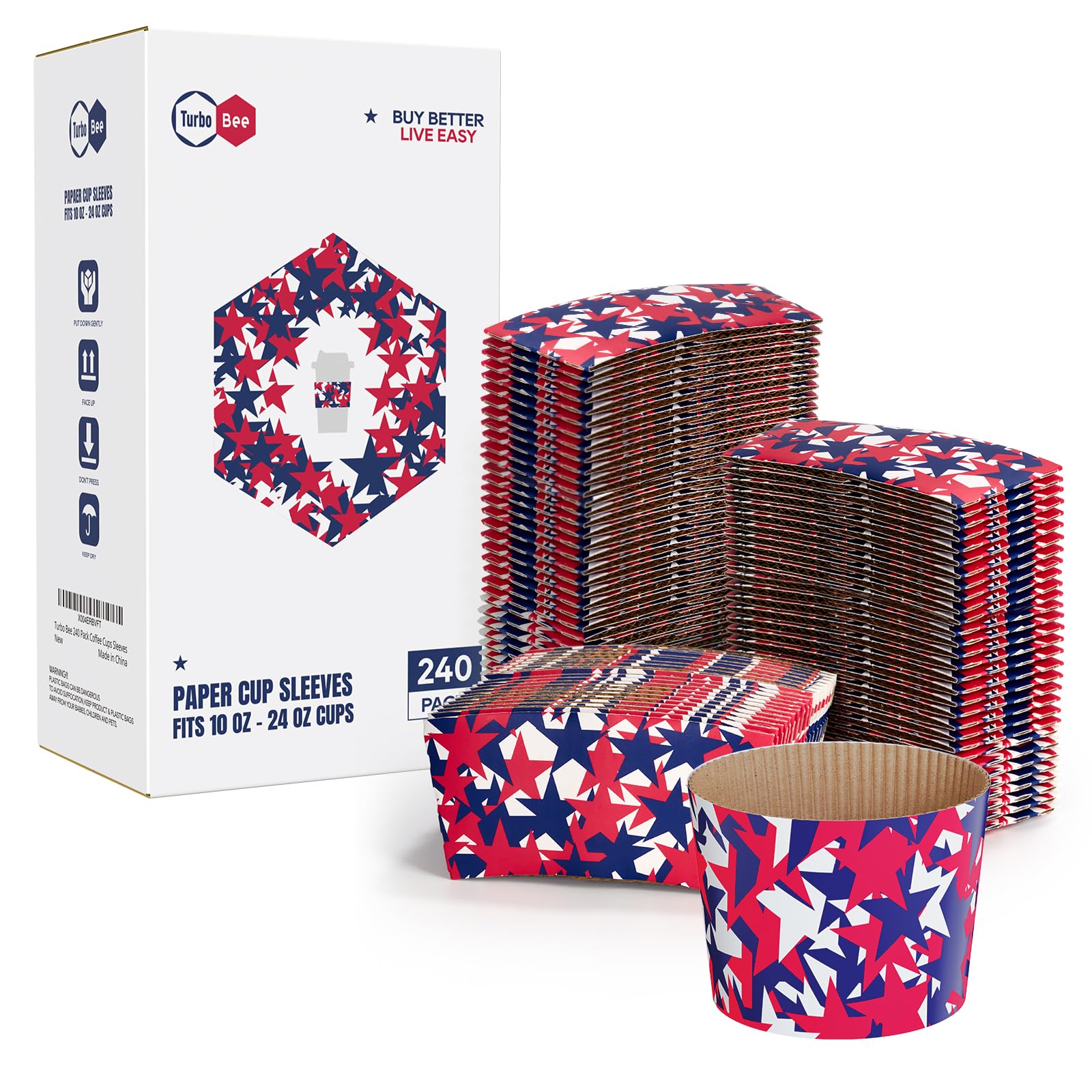 Amazon.com: Turbo Bee 240 Pack Coffee Cup Sleeves, Disposable Paper Cup ...