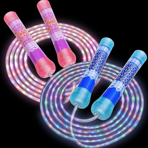 2 Pack LED Jump Rope for Kids Colorful Skipping Rope Light Up Ropes for Girls Boys Fitness Exercise & Lights Dancing & Night Party Favors