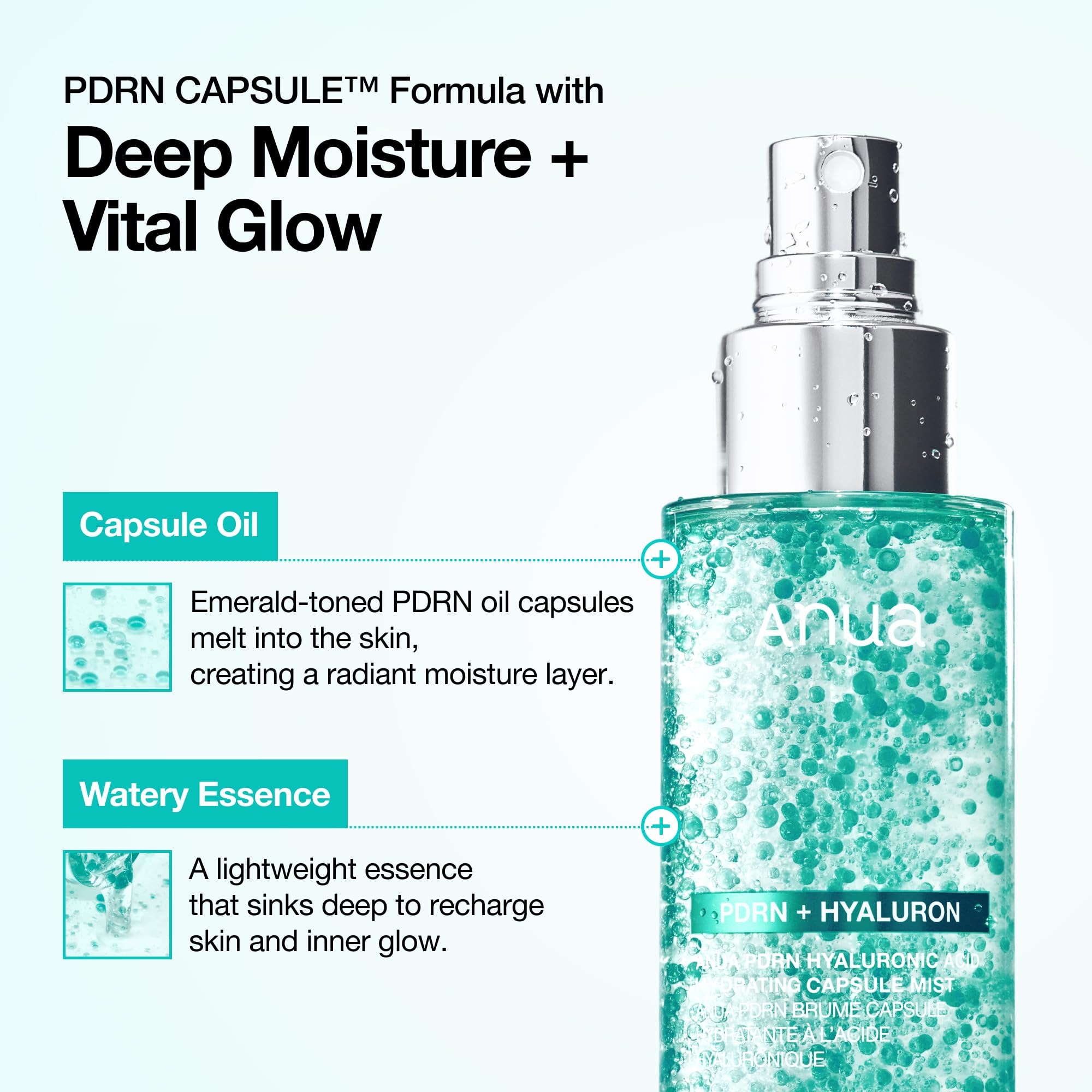 Anua PDRN Collagen Glow Gesichtsserum Spray, feuchtigkeitsspendender Gesichtsnebel mit Hyaluronsäure für alle Hauttypen, straffende Pflege, Korean Skincare, 100ml