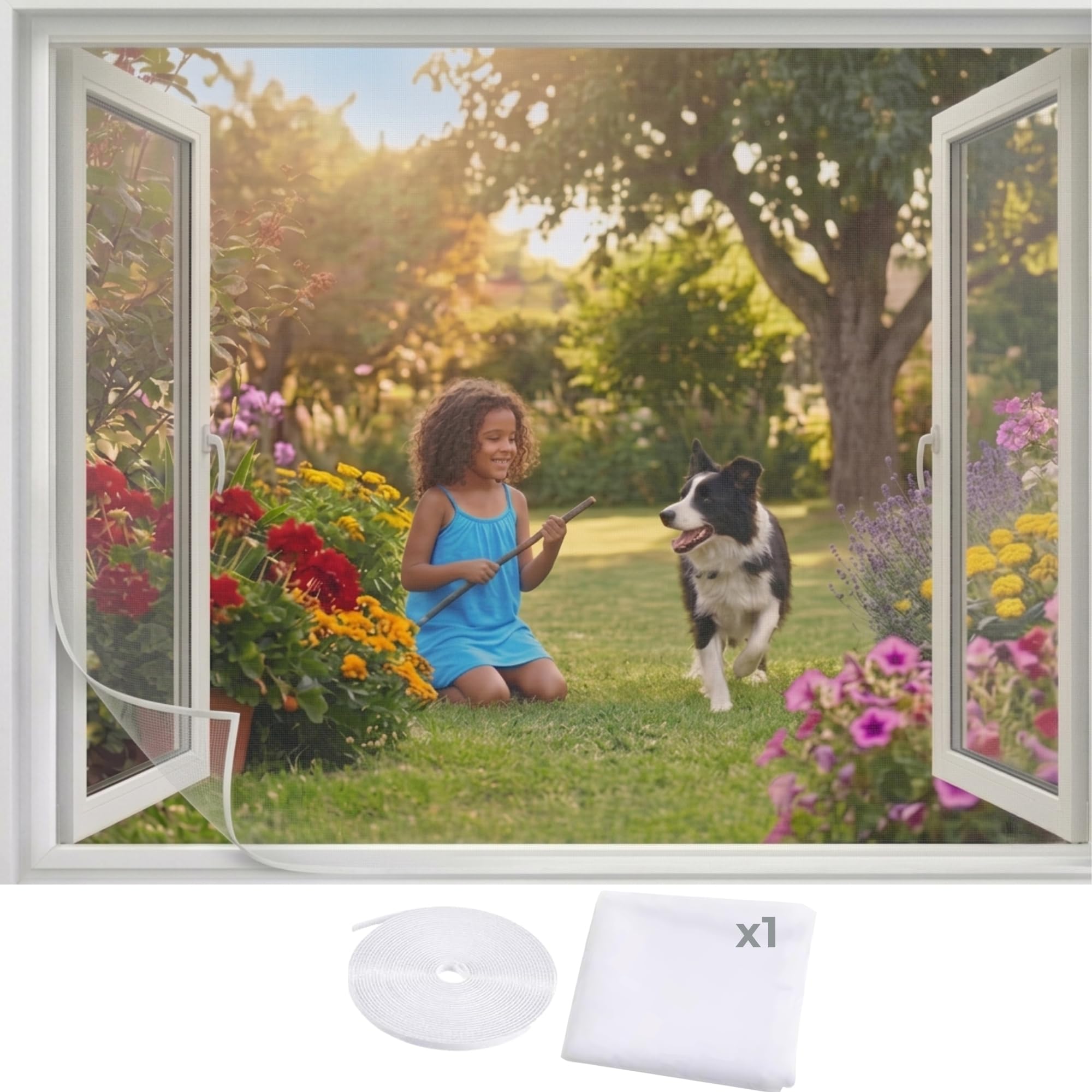 Mosquiteras para Ventanas, Velcro Autoadhesivo, Mosquitera Ventana, Ajustable, Instalación Fácil sin Taladro ni Herramientas, Red Mosquitera para Janelas, Rede Mosquiteira, Mosquito Net, 200x150, 1ud.