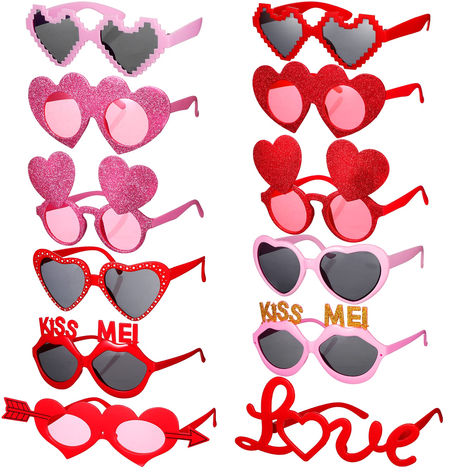 Sratte12 Pieces Valentine's Day Party Eyeglasses Valentines Heart Party Sunglasses Set Valentines Plastic glasses Decoration for Kids Birthday Valentine's Day Party Favors Cosplay Photo Props Decor