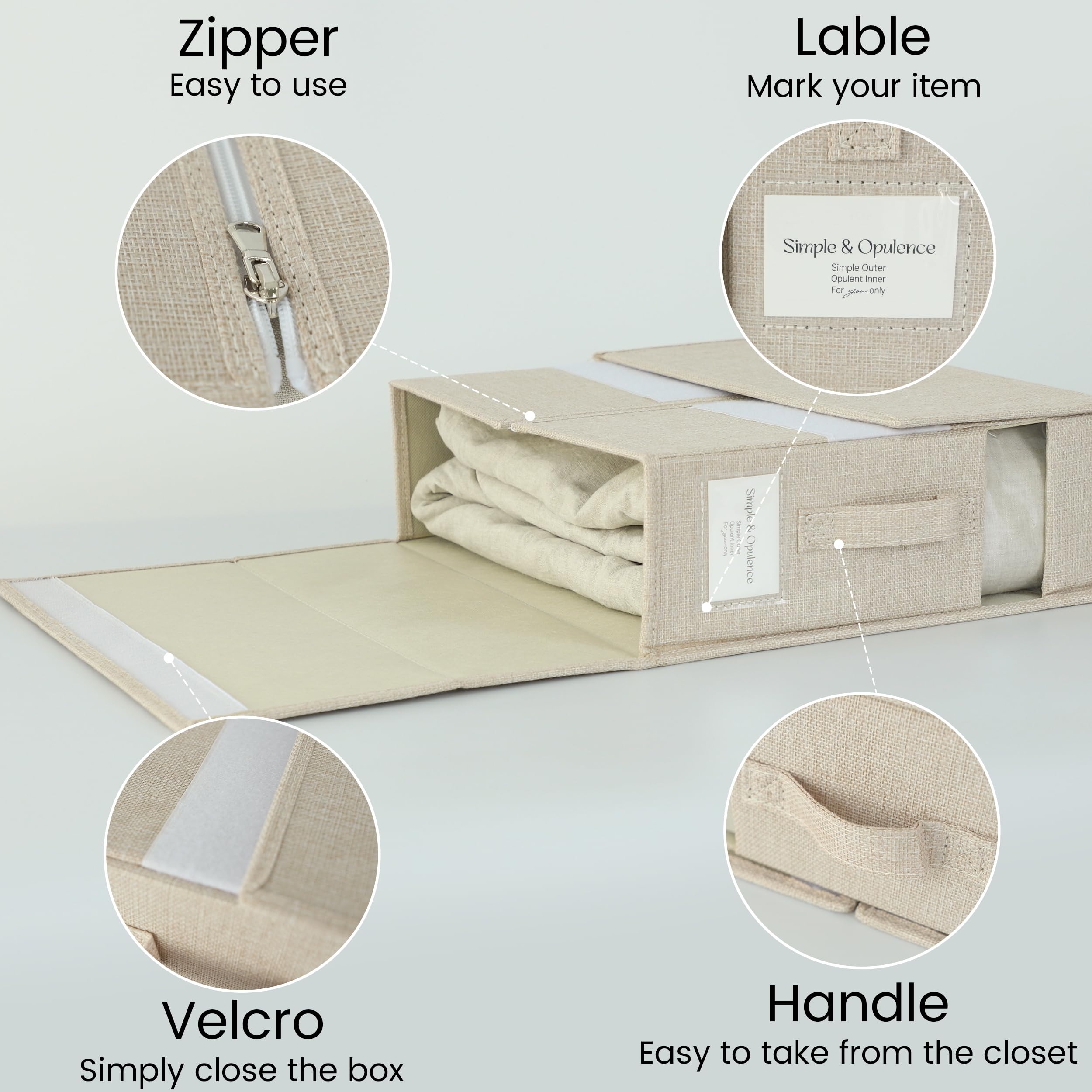 Simple&Opulence 4 Pack Bed Sheet Organizers and Storage, Linen Closet Organizers, Sheets Set Folder Storages with Window and Label (Queen/King Size) Organizing Bedding Container, Linen