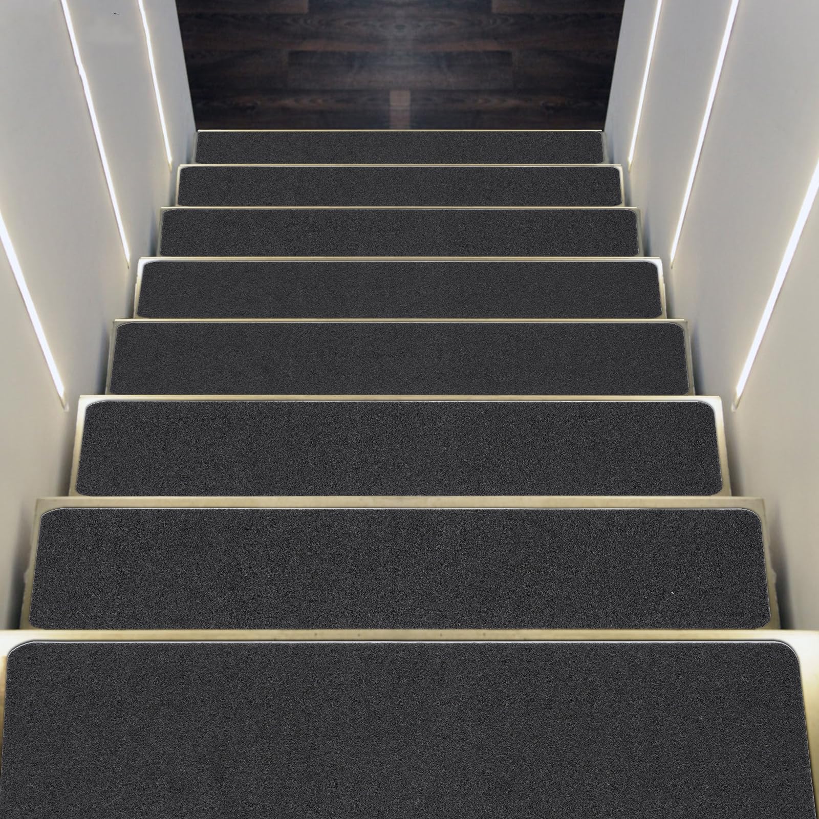 Stufenmatten, 15pcs Treppenstufen Treppenteppich, Anti-Rutsch Treppen Stufenmatten, Stufenschutz Stufenteppich für Holztreppen, Steintreppen, gestrichenen Treppen (Grau, 20.3 * 76cm)