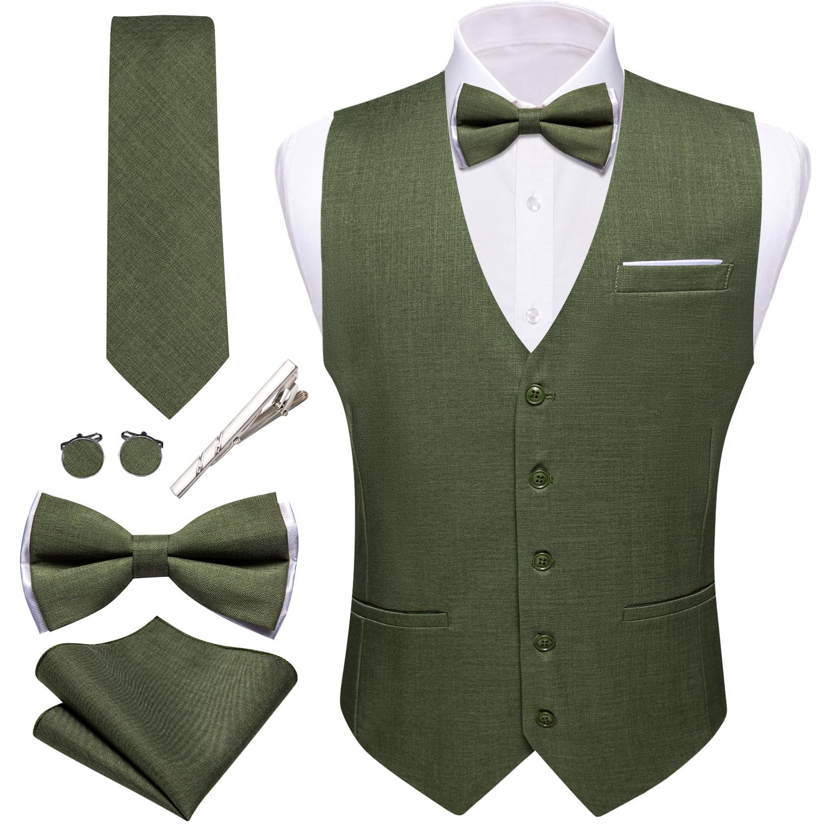 Barry.Wang Linen Classic Casual Slim Fit Vests Gilets classiques décontractés en lin Homme (lot de 6)