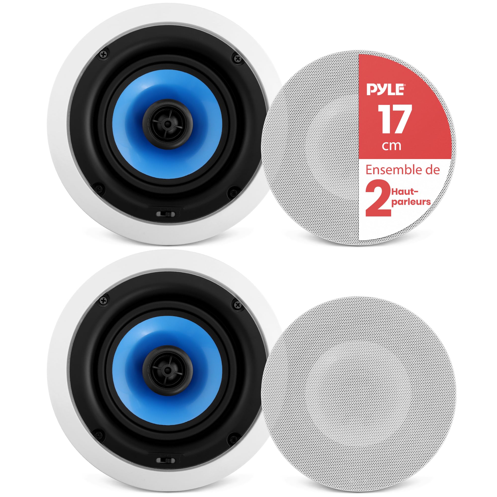 Pyle Enceinte Plafond/Murale16,5 cm-Puissance de Crête de 250 W-Son Stéréo Hi-Fi Double-Tweeter Pivotant à Dôme en Soie-Médium-Basse à Cône Poly- Enceinte Encastrable Plafond
