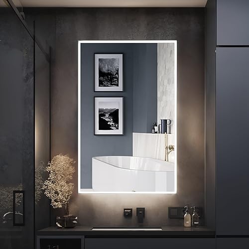 CASTA DIVA Espejo LED de 22 x 36 pulgadas para baño, espejo iluminado sobre el fregadero, espejo iluminado sin niebla con sensor IR, espejo de pared