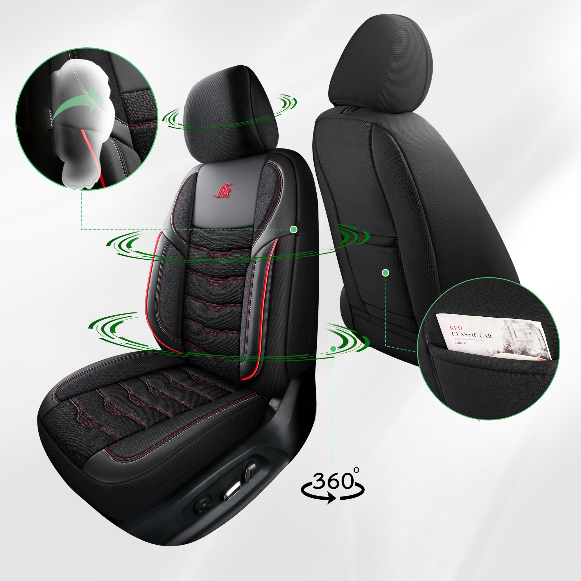 Housses de siège auto compatibles avec SsangYong Tivoli 2015 | Ensemble complet | Série AID | AID101 | Noir avec coutures rouges