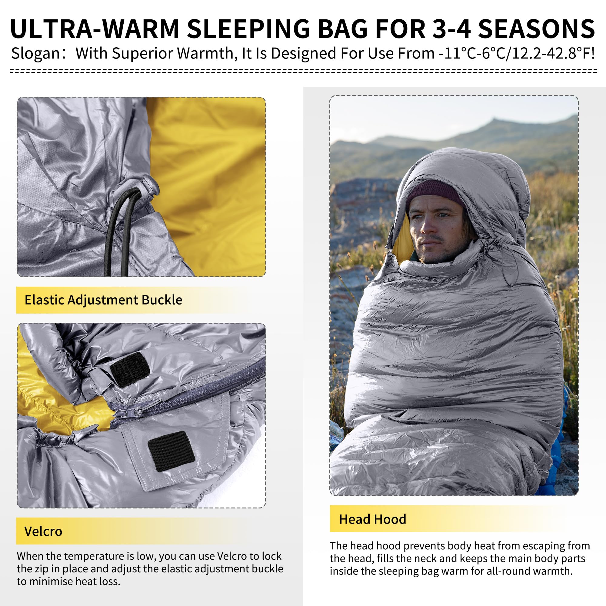 Naturehike Saco de dormir para adultos, adolescentes, para 3-4 estaciones, ligero, impermeable, ultra cálido, saco de dormir para interiores, camping, senderismo, mochileros, montañismo
