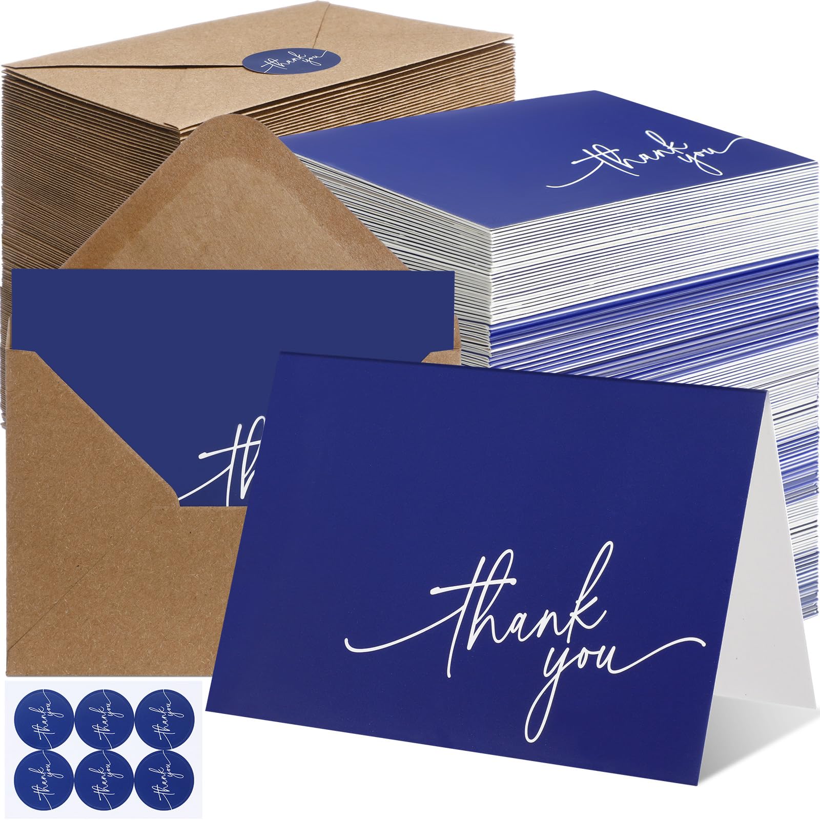 Gueevin Lot de 200 cartes de remerciement vierges avec enveloppes en kraft et autocollants - 8,9 x 12,7 cm - Cartes de remerciement élégantes - Pour mariage, affaires, remise de diplôme, bébé, fête