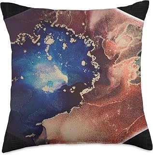 Dusty Rose & Blue Modern Art Alcohol Ink Distressed Pattern Throw Pillow