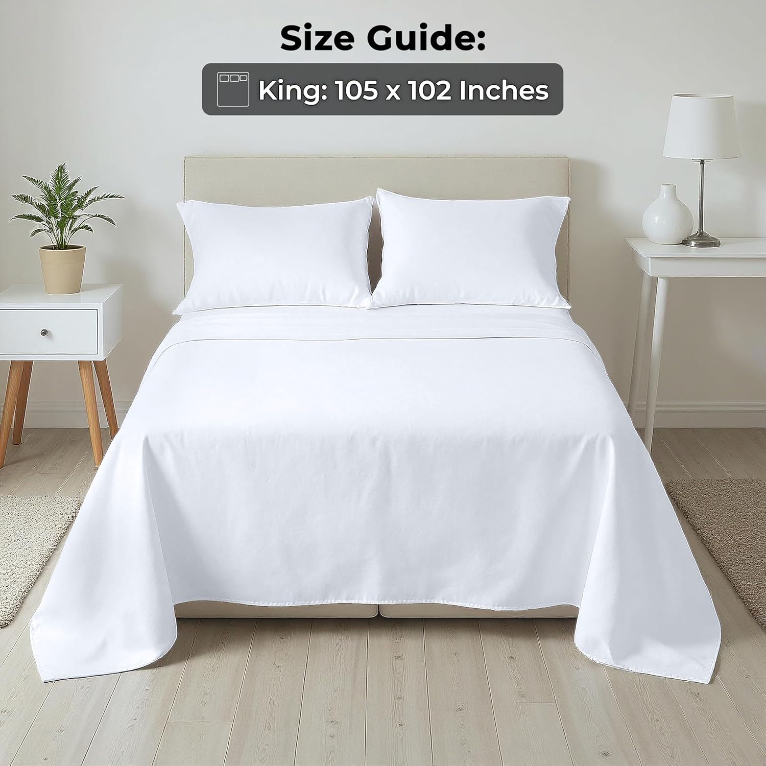 Royale Linens 100% Organic Cotton King 2 Pack Flat Sheet Only - Super Soft - Percale Top Sheets - King Flat Sheet Sold Separately - Breathable, Cool & Crisp White Sheets Only (105" x 102", White)
