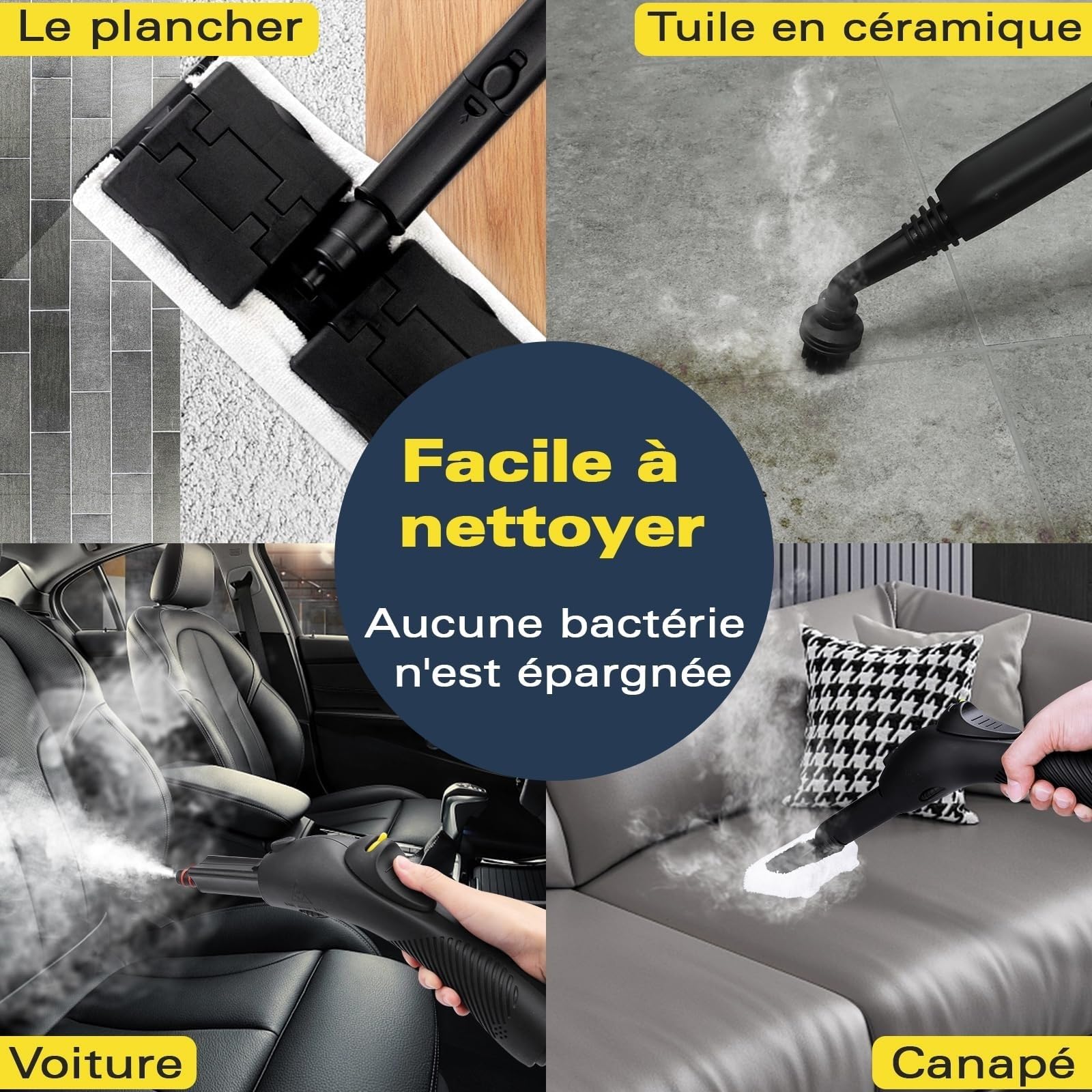 Waitbird Nettoyeur vapeur multi-usages pour tous les accessoires de 21 pièces, nettoyer, meubles rembourrés, canapé, carrelage, sol, fenêtre, voiture, rembourrage