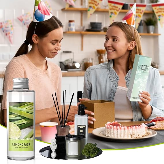 Reed Diffuser Refill 200ml, Lemongrass Scent, 6 Reed Sticks