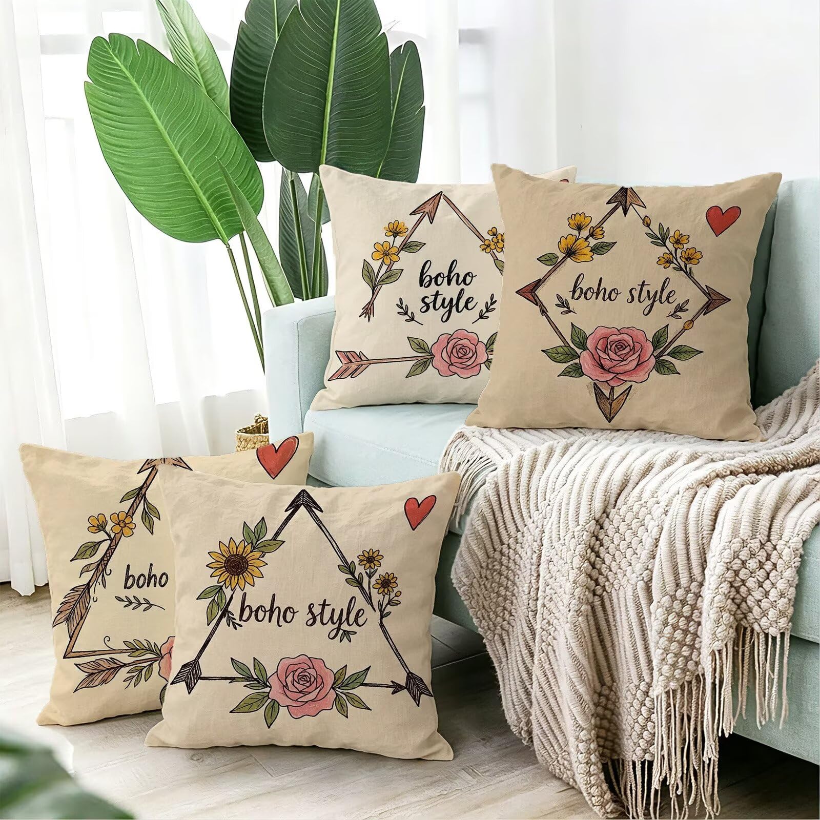 Coussin Exterieur Impermeable Beige, Taie Oreiller 45x45 Set de 4, Cod-3430