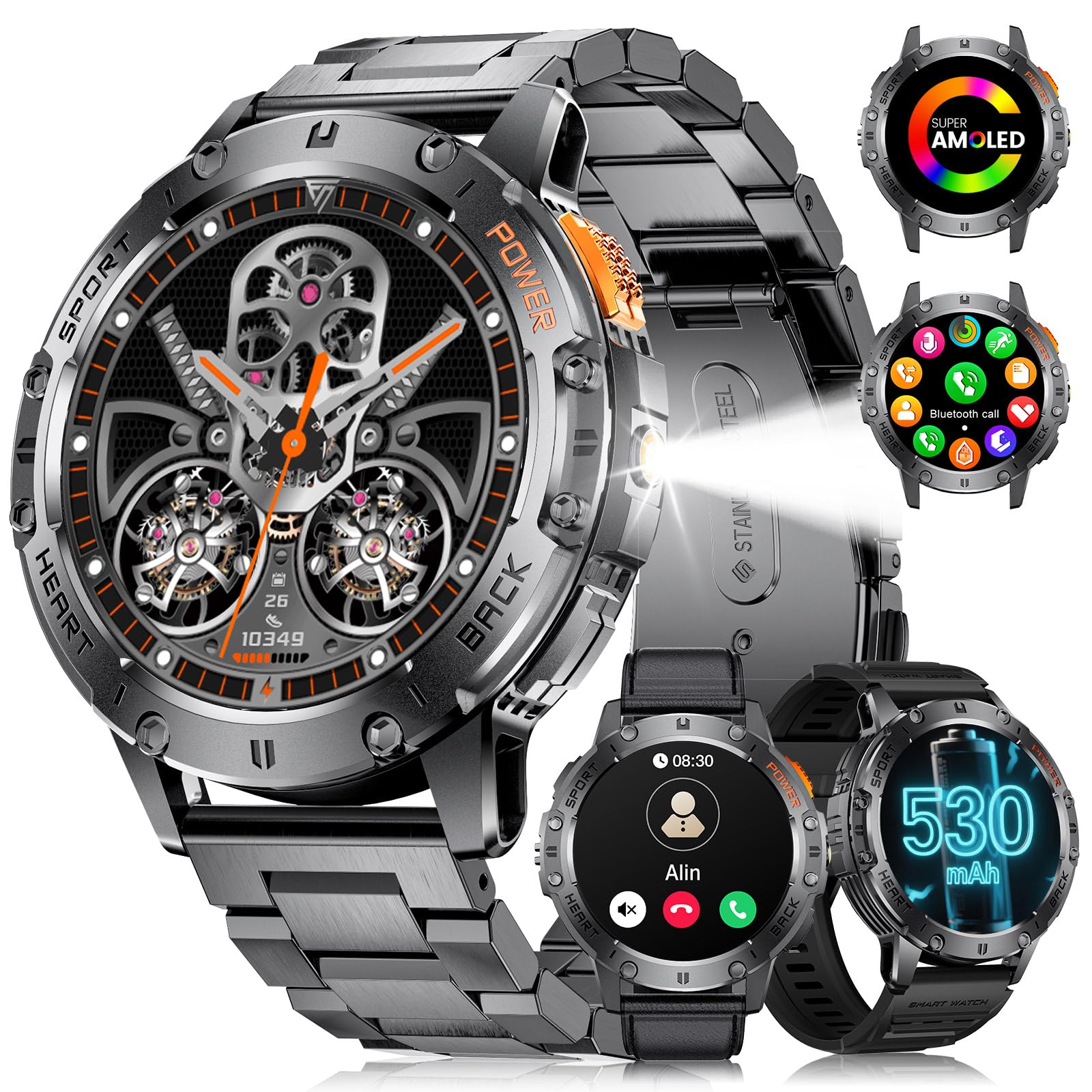 LIGE 1 43 AMOLED Smart Watch for Men with Flashlight Bluetooth Calling 100 Sport Modes 530mAh IP68 Waterproof