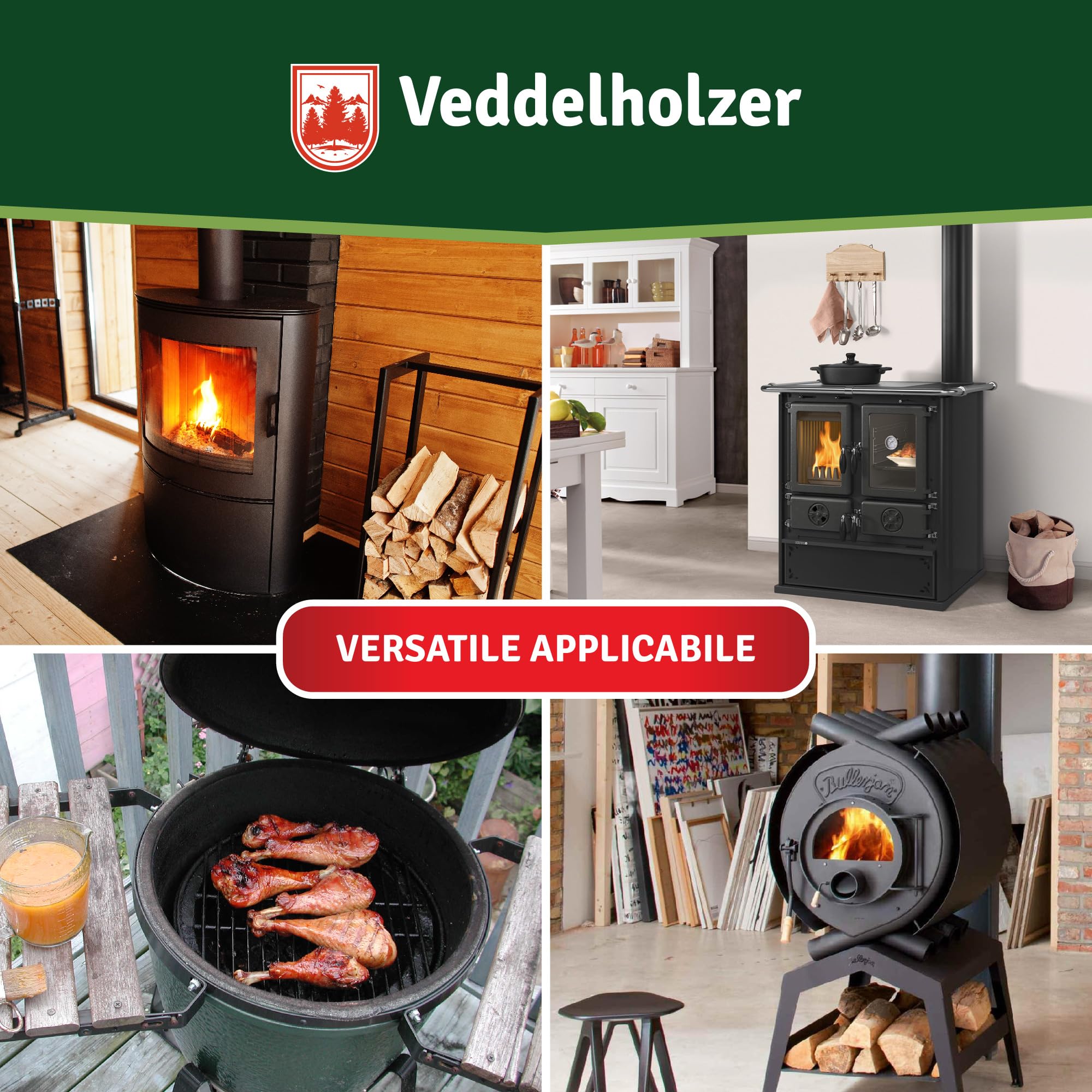 Set completo Veddelholzer Ø 14 mm nastro sigillante per stufe, guarnizione per forni, cavo sigillante, accessori per caminetti Incl. adesivo per alte temperature, guanti, manicotti e istruzioni
