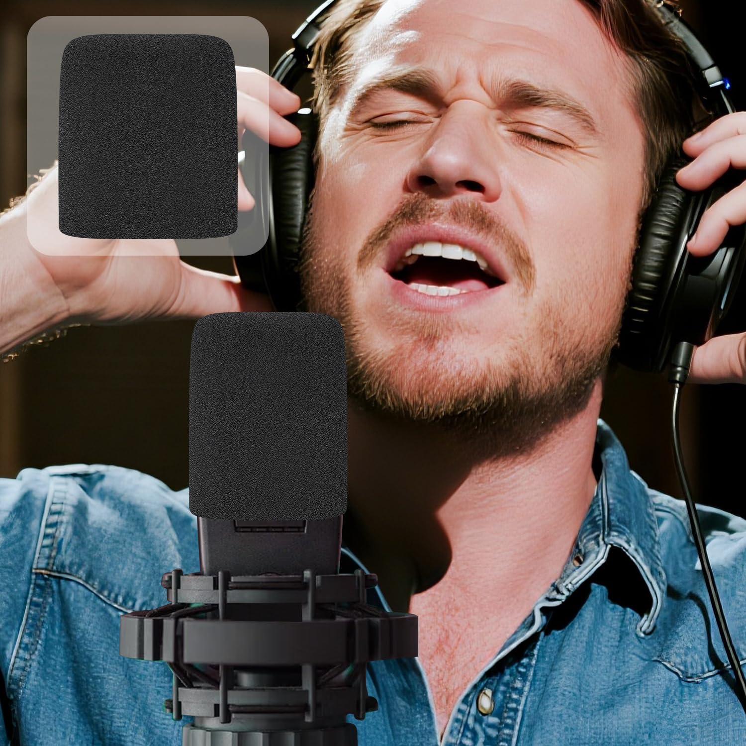 SOULWIT 2 Piezas Espuma Micrófono Filtro Antipop para AKG Pro Audio C414 XLII/XLS Condensador, Protector de Mic Cubierta Parabrisas para Micrófono - Negro