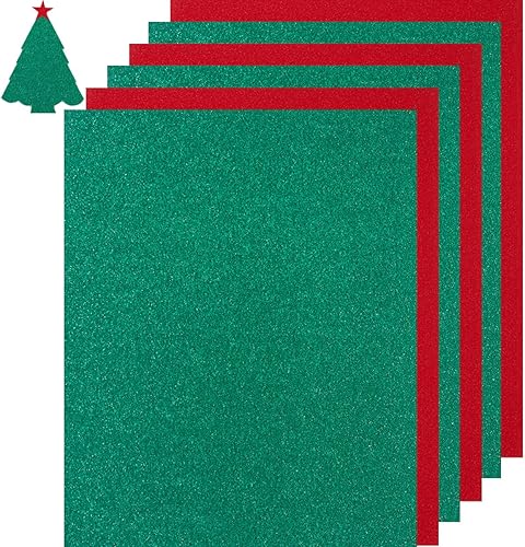 50 hojas de papel de cartulina con purpurina gruesa para fiestas de cumpleaños, manualidades e invitaciones (rojo verde navideño, 8 12 x 11 pulgadas)
