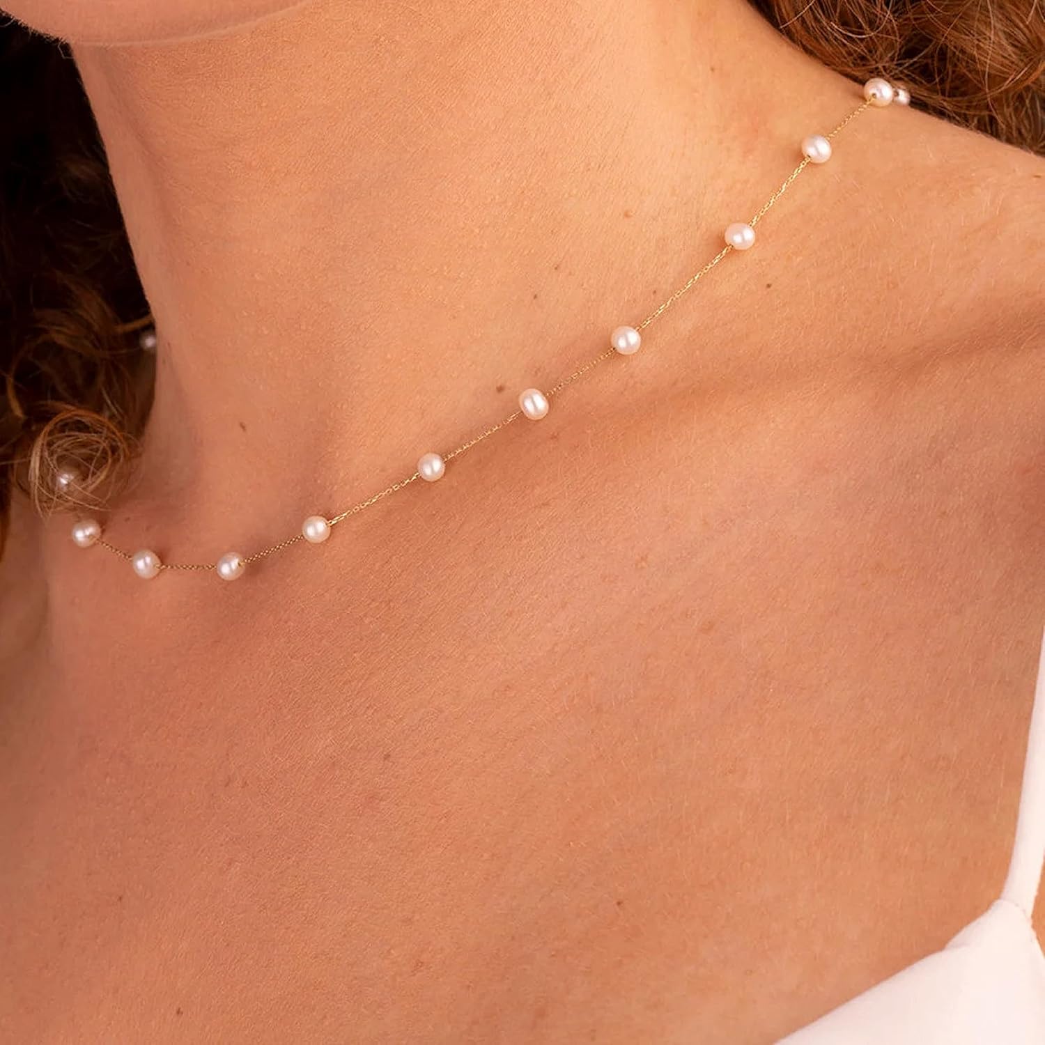 Collner Dainty Pearl Choker - 14K Gold/Silver Plated Layered Freshwater Pearl Necklace - Everyday Jewelry Gift - Image 4