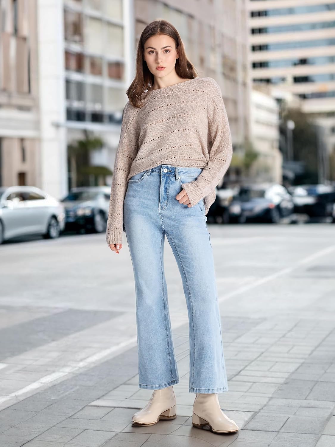 Women's 24" Extra Short Stretch Bootcut Jeans High Waisted Curvy Flare Denim Pants, Light Blue, X-Small - Image 9