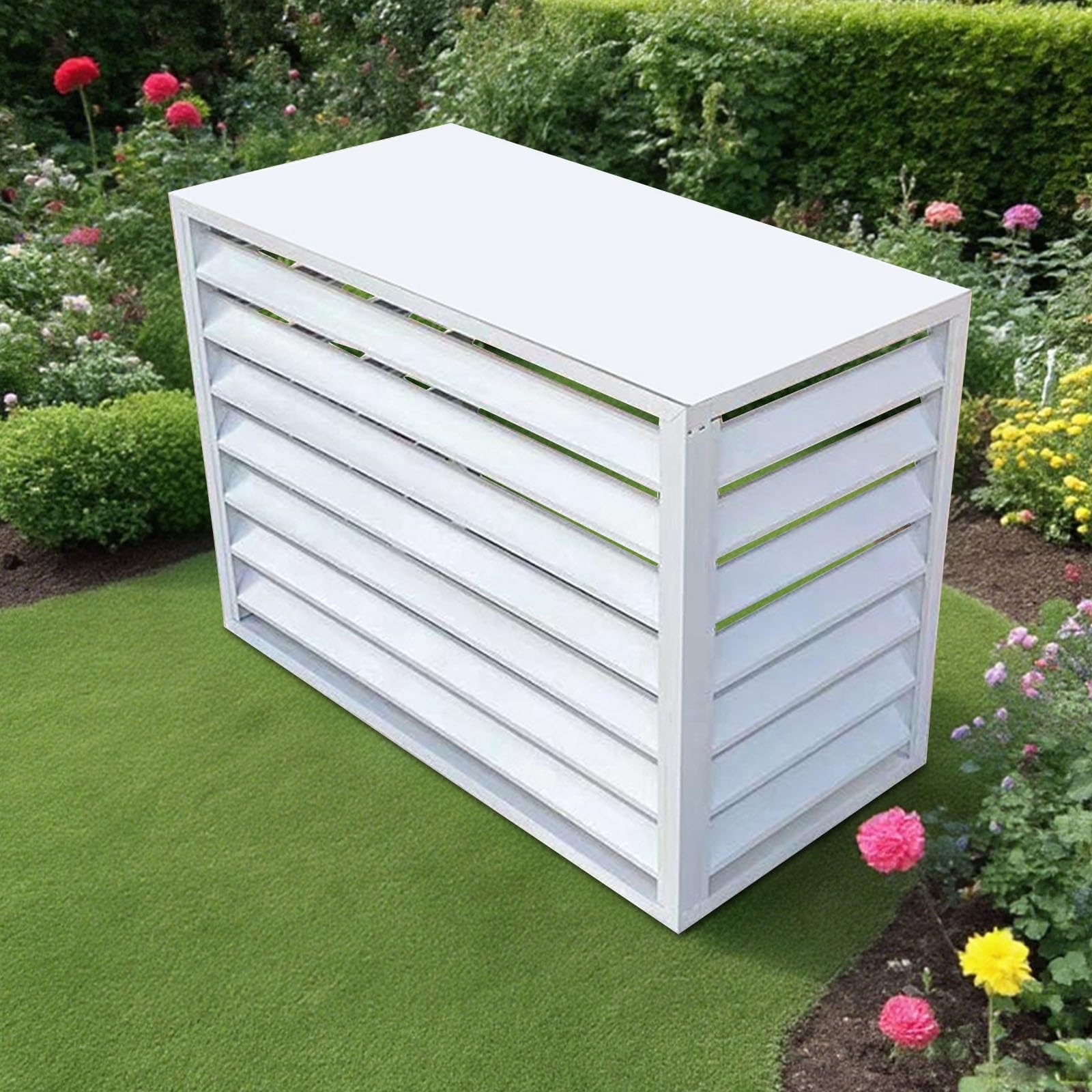 Aluminiowa osłona klimatyzatora z osłoną pompy ciepła, zewnętrzny ekran ochronny AC (biały, 110 x 60 x 80 cm) - odporny na warunki atmosferyczne stylowy design do użytku domowego