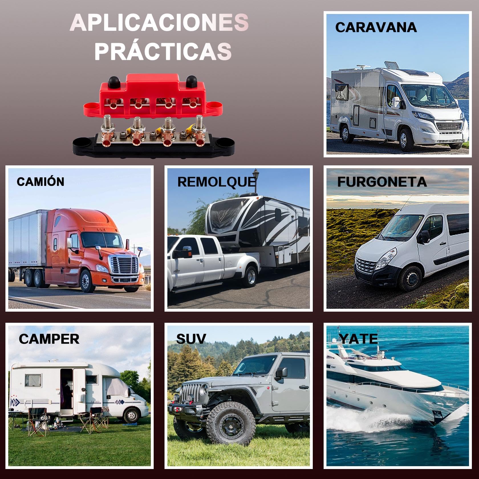 Pindex Bloque Colector M8 250 A CC 12 V-48 V Con 4 Pernos de Terminales M8, Bloque de Distribución de Corriente M8, Barra Colectora de 12 V para Autocaravanas Barcos Yates Coche RV Camión
