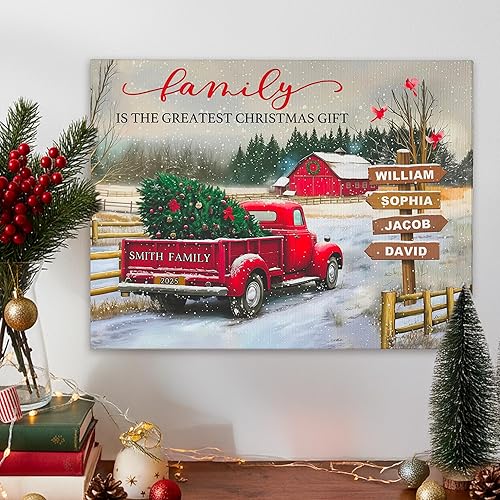 Easycosy Lienzo decorativo personalizado para pared, póster de camión rojo vintage con nombre de familia, decoración del hogar, regalo perfecto para