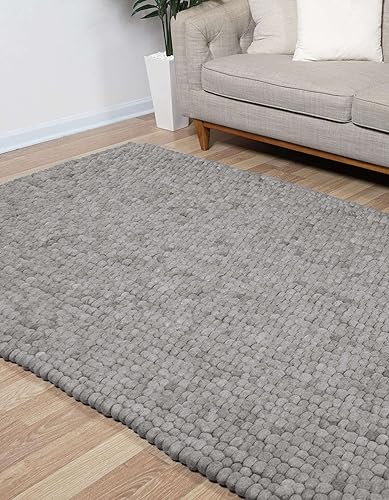 Unique Loom Felt Ball Collection - Alfombra de área (4 pies 1 pulgada x 6 pies 1 pulgada, rectangular, gris)