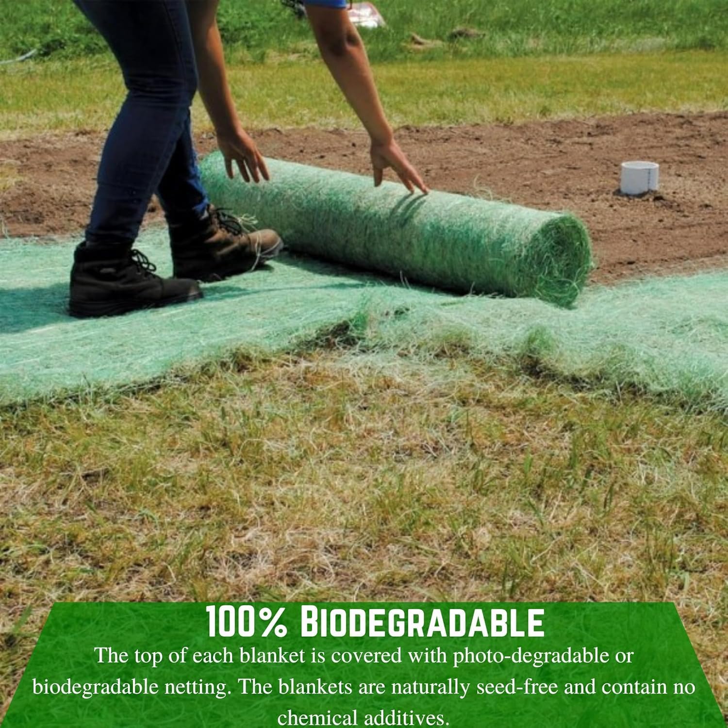 Farm Plastic Supply - American Excelsior QuickGrass Pro - 4' x 112.5' - Green Erosion Control Blanket Landscape Roll, Erosion Control Blanket, Slope Stabilization, Erosion Control