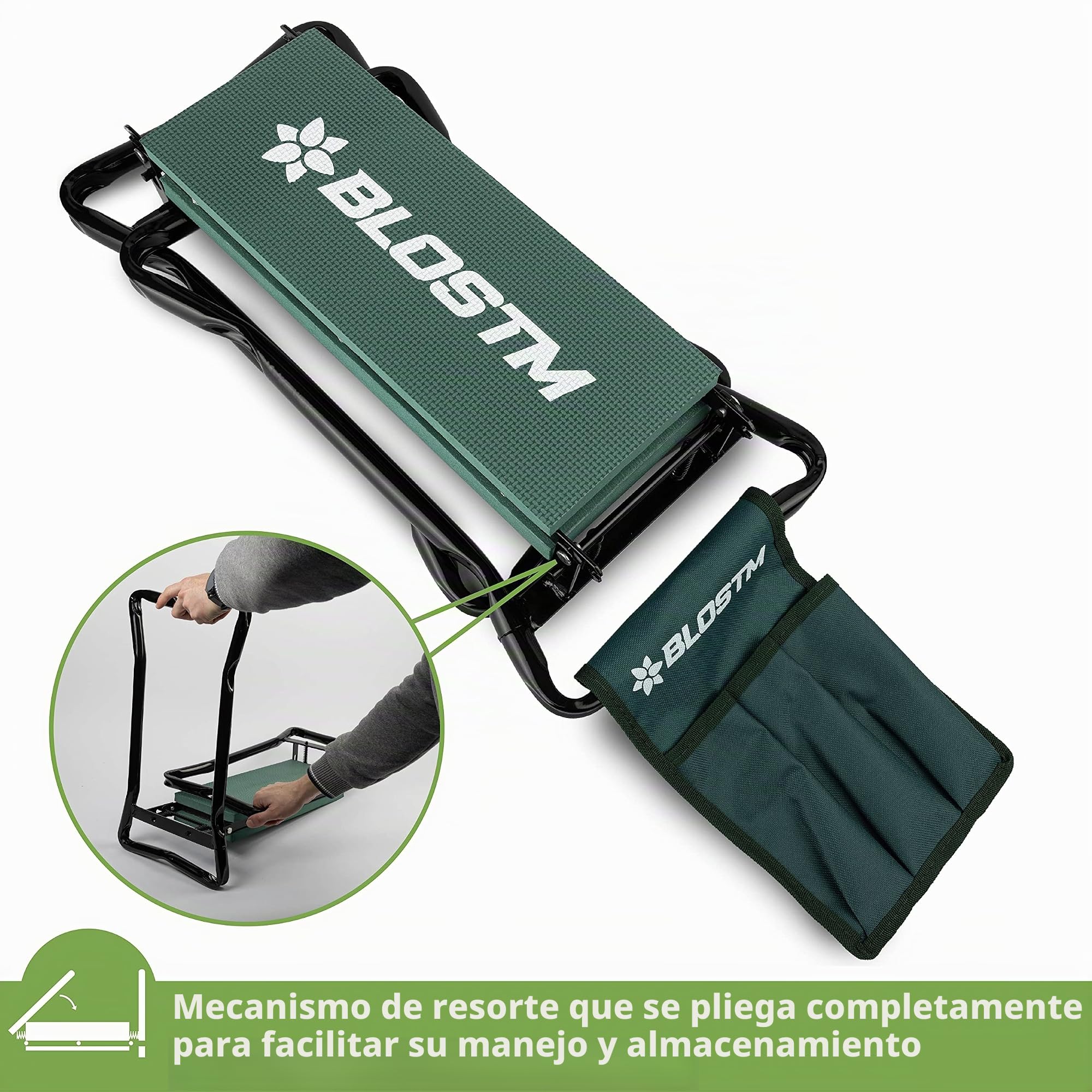 BLOSTM Rodillera y Asiento de jardín 2 en 1, Plegable, Almohadilla de jardín portátil y Taburete de jardín con Asas, cojín Grueso de Espuma Suave, Alta Capacidad de Carga (hasta 150kg)