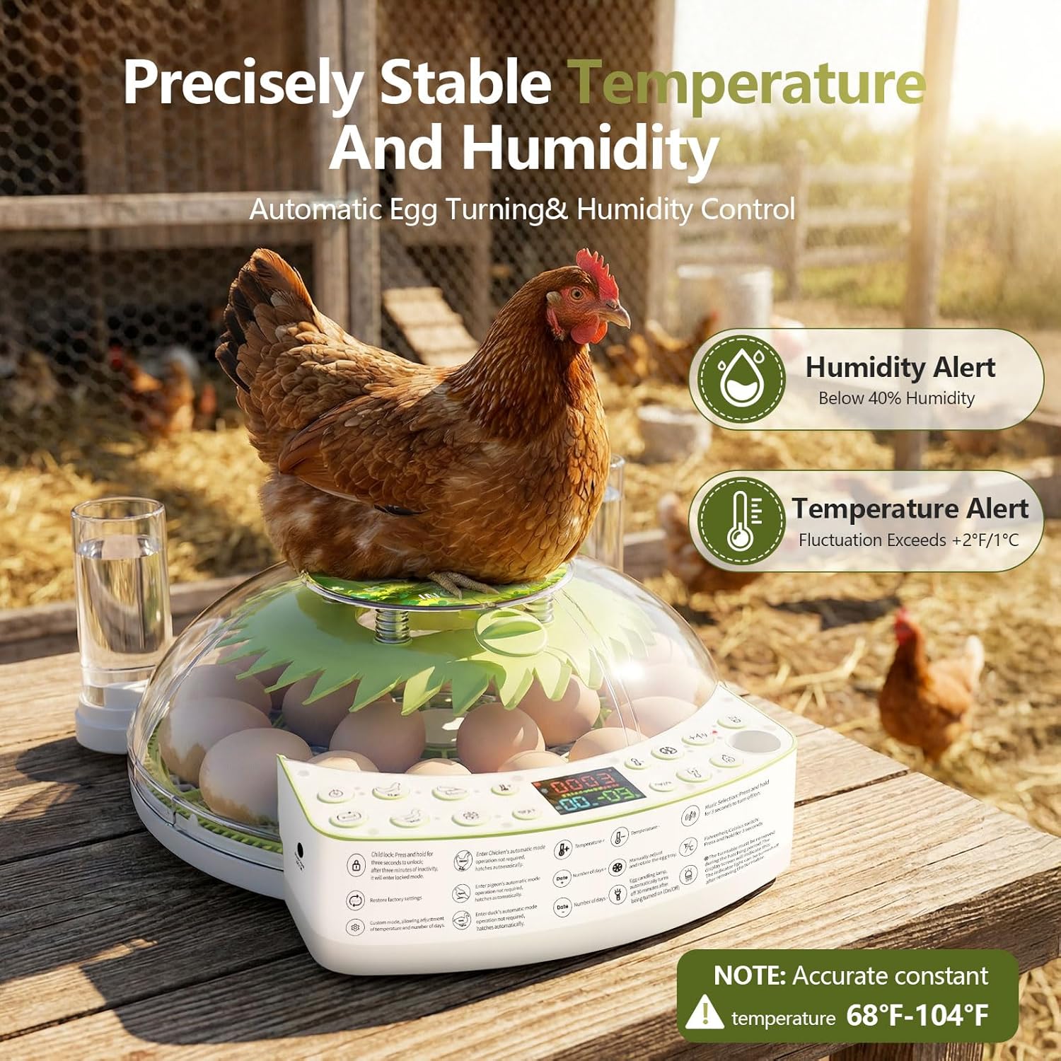 22 Egg Incubators for Hatching Eggs, 360° View with Automatic Egg Turning & Humidity Control, Built-in Egg Candler for Hatching Chicken, Duck, Goose, Quail, Ideal for Home, Classroom, Laboratory, Farm