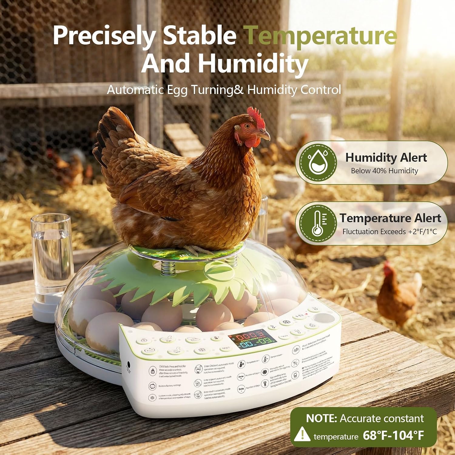 22 Eggs Smart Incubator, One-Click Hatching, Automatic Temp Humidity Control, Auto Egg Turner, Built-in Egg Candler, Music Reminder Poultry Hatcher for Chicken Duck Quail Pigeon Classroom Home Use