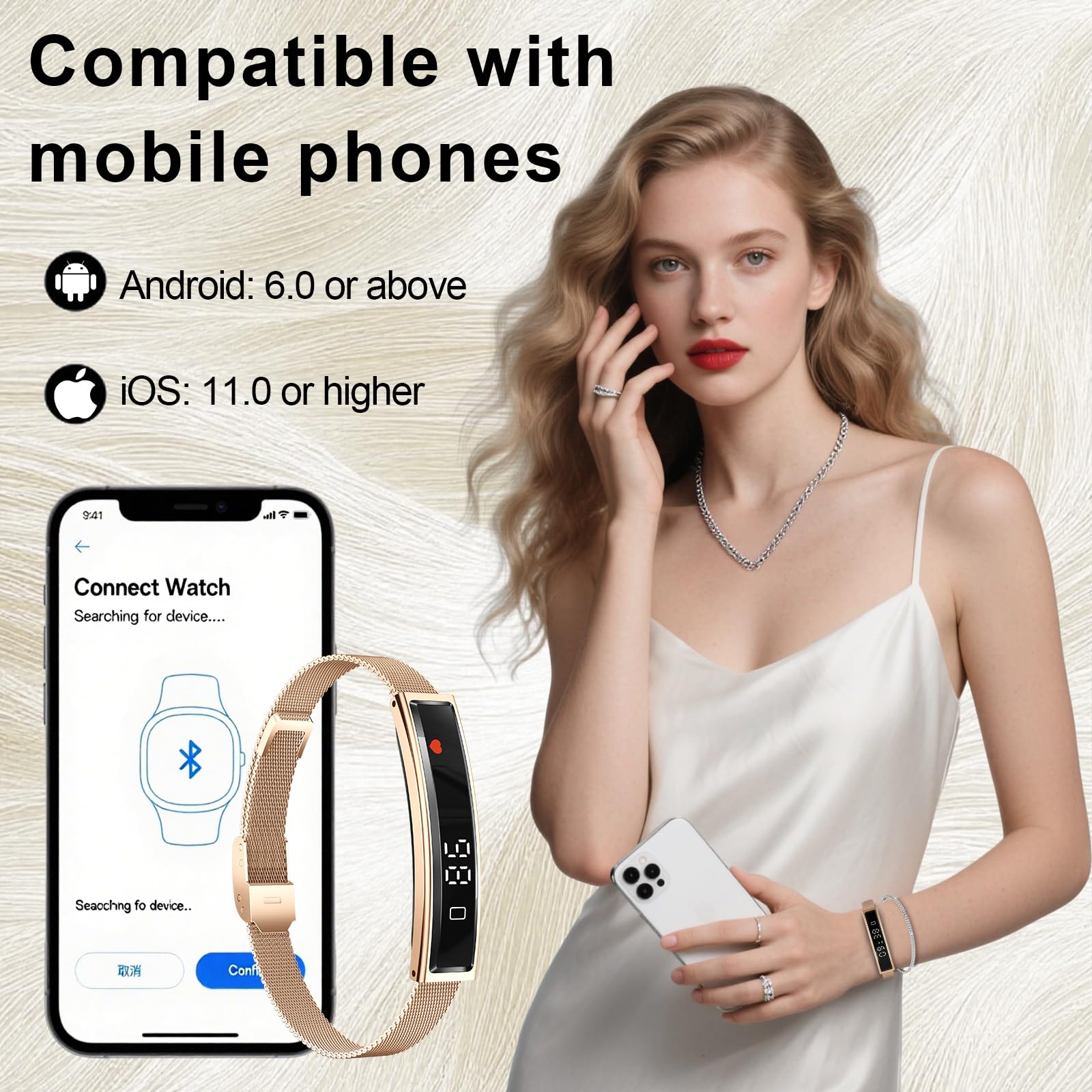 Smartwatch for Women Men, Ultralight Smart Bracelet with Heart Rate/Blood Oxygen/Sleep Monitor/Pedometer,12 Sports Activity Fitness Tracker, Smart Watch for Android iPhone,2 Bands Gold