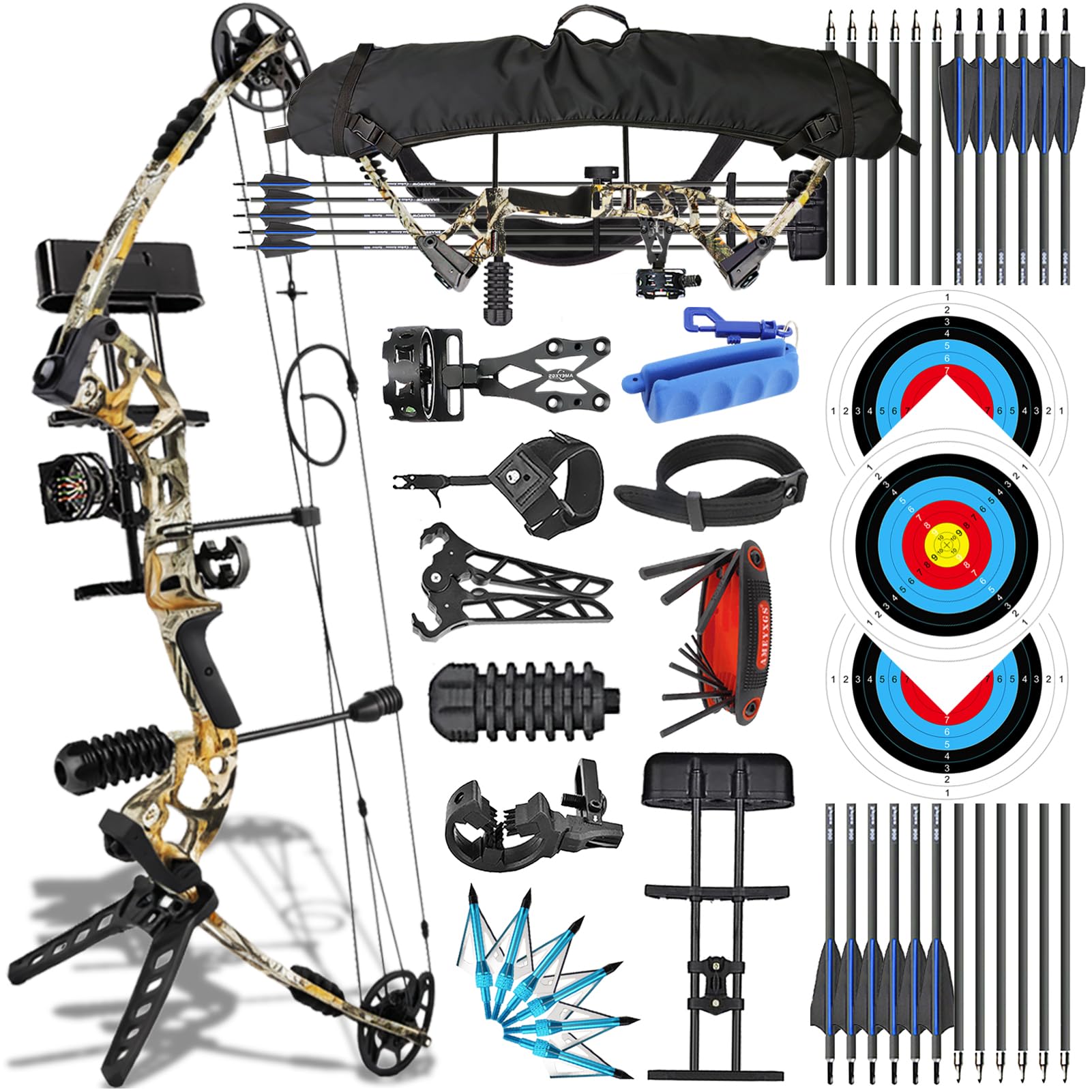 Kit Arco Compound per Adulti Principianti 30-60 libbre Tiro con l'arco Kit Archi Arco compound con Accessori frecce Arco compound da caccia Professionale Competizioni Compound bow