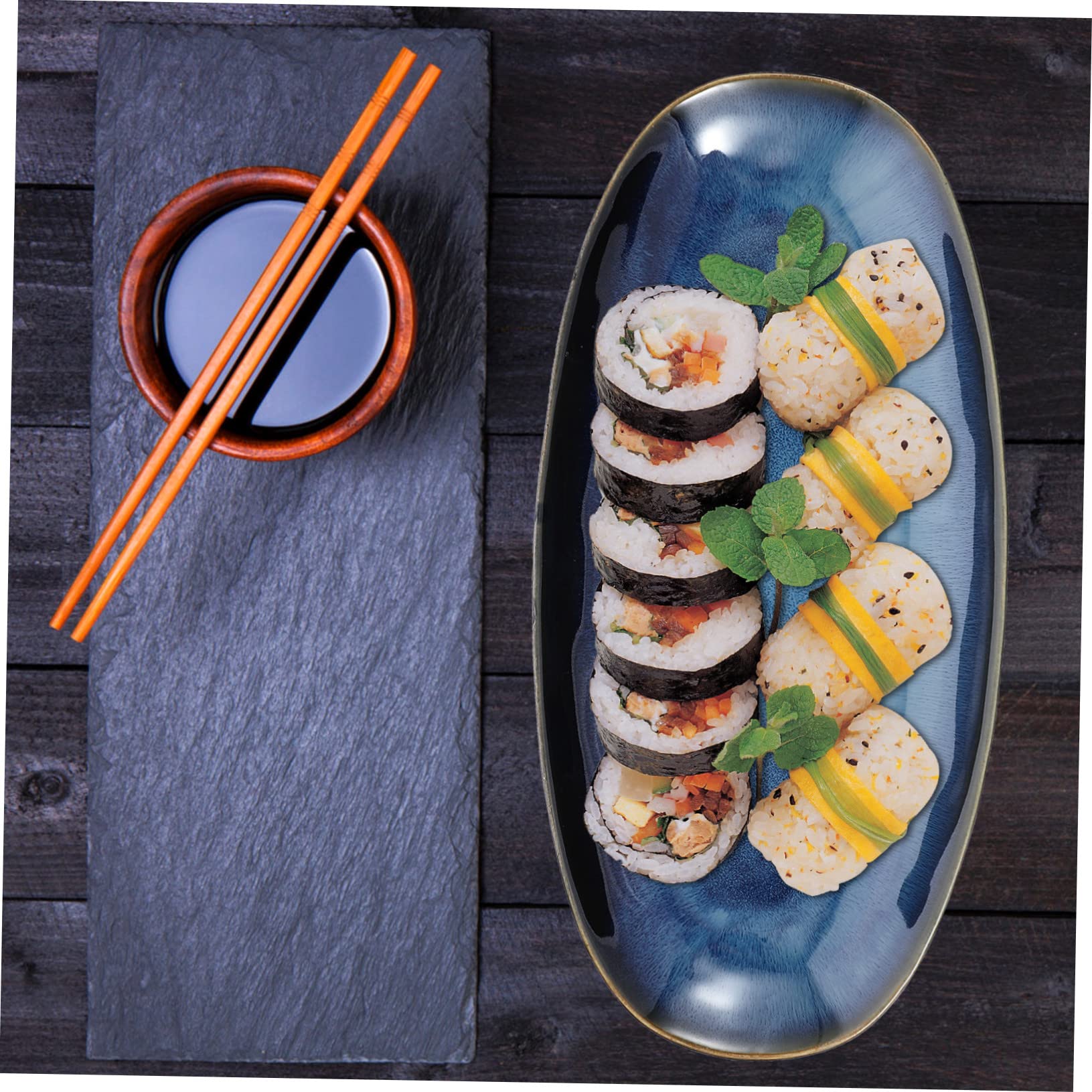 COLLBATH Assiette Sushi en Céramique Bleue, Plat de Service Multi-Fonction
